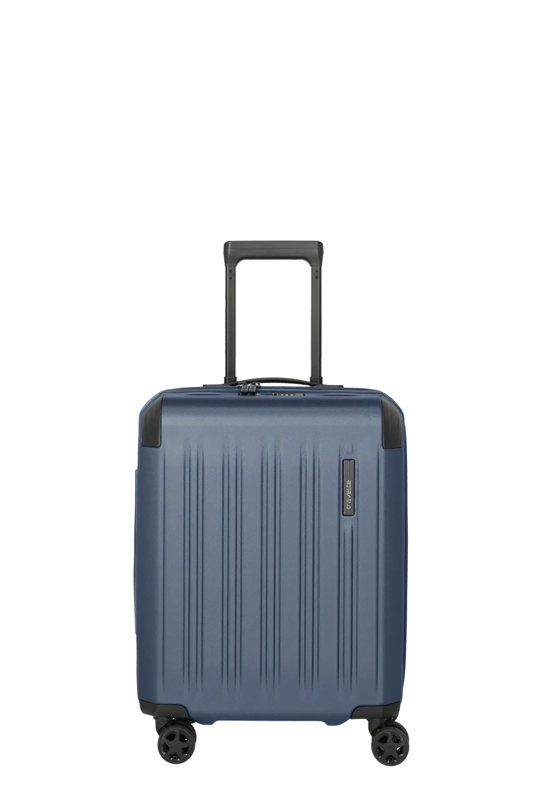Blauer Hartschalen-Trolley mit vier Rollen und Teleskopgriff – Perfekt als Handgepäck für Reisen Moderner, blauer Hartschalen-Trolley mit vier Rollen, stabilen Ecken und ausziehbarem Teleskopgriff, geeignet als Handgepäck