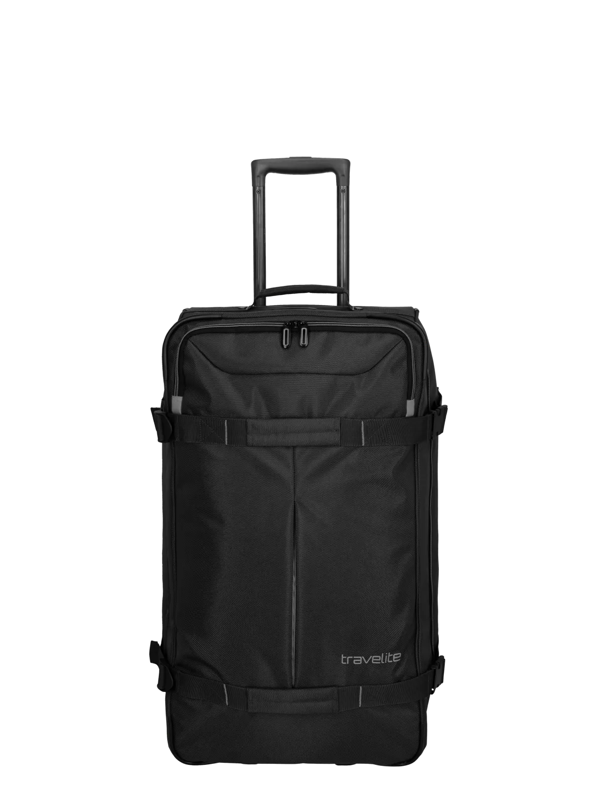 travelite Tarifa Rollenreisetasche schwarz Eine travelite Rollenreisetasche der Serie Tarifa Frontansicht in schwarz