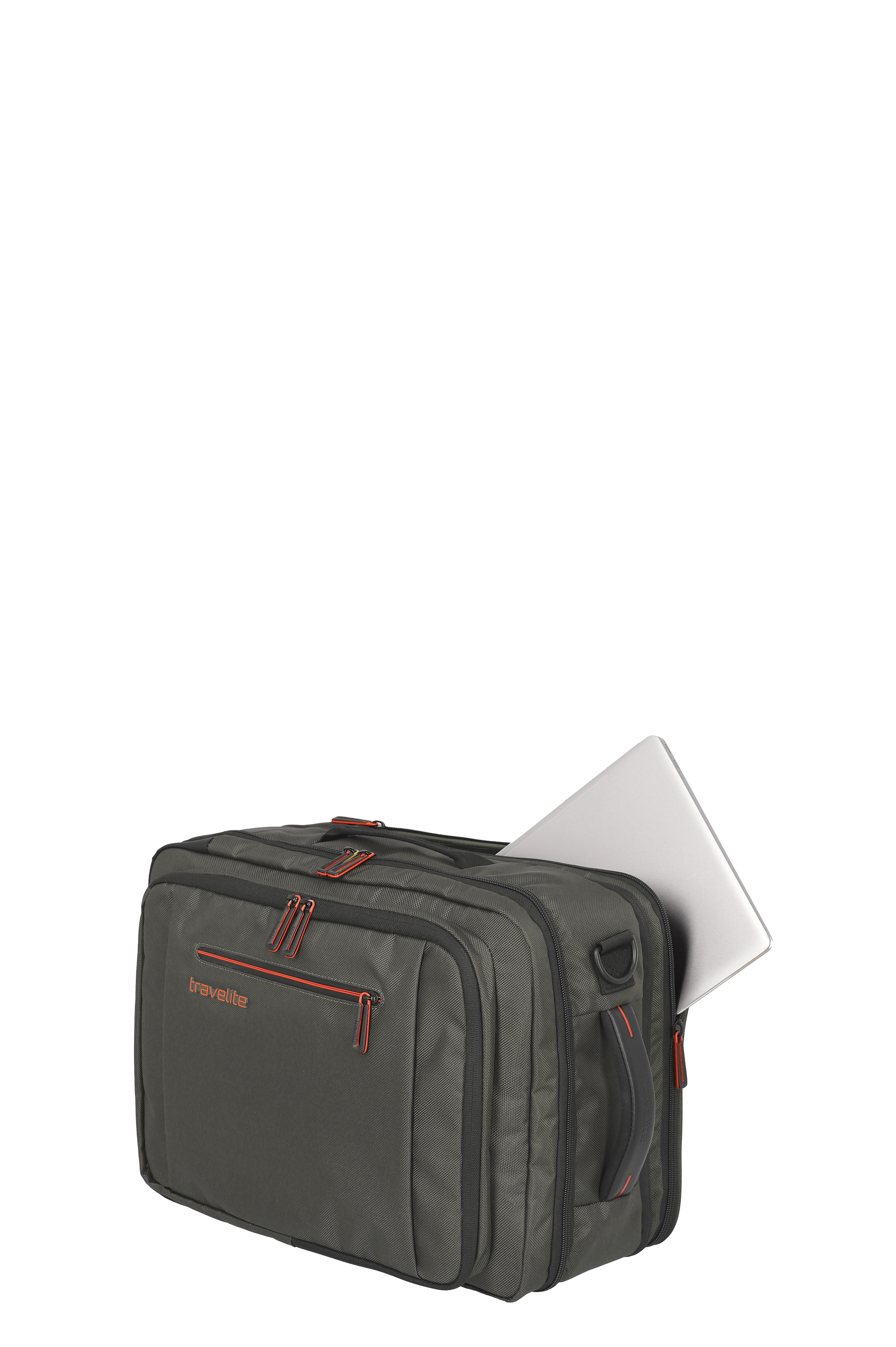 Travelite Businesstasche in Anthrazit mit Laptopfach und roten Akzenten
