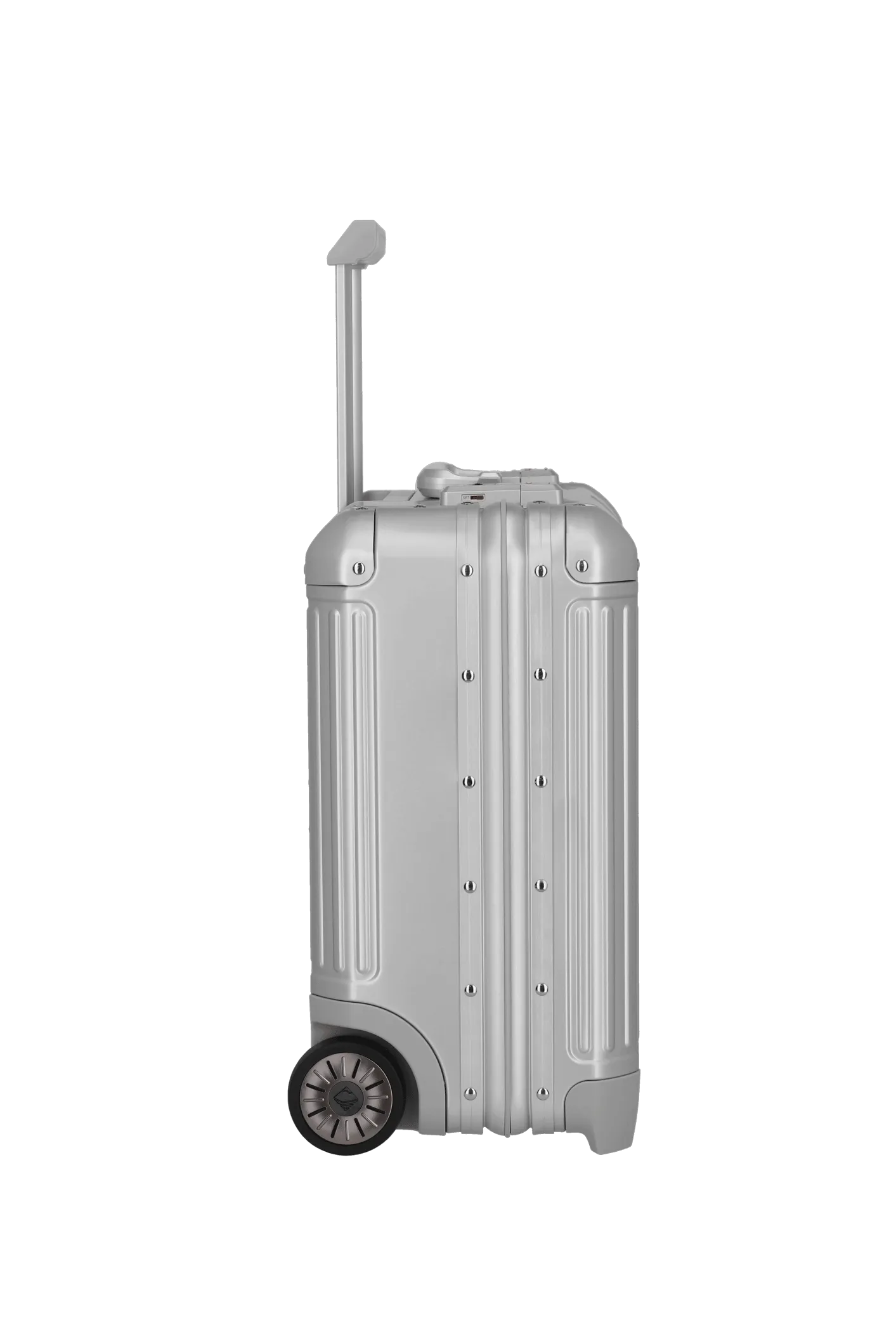 silberner Businesswheeler Aluminium-Koffer Next von travelite Seitenansicht links