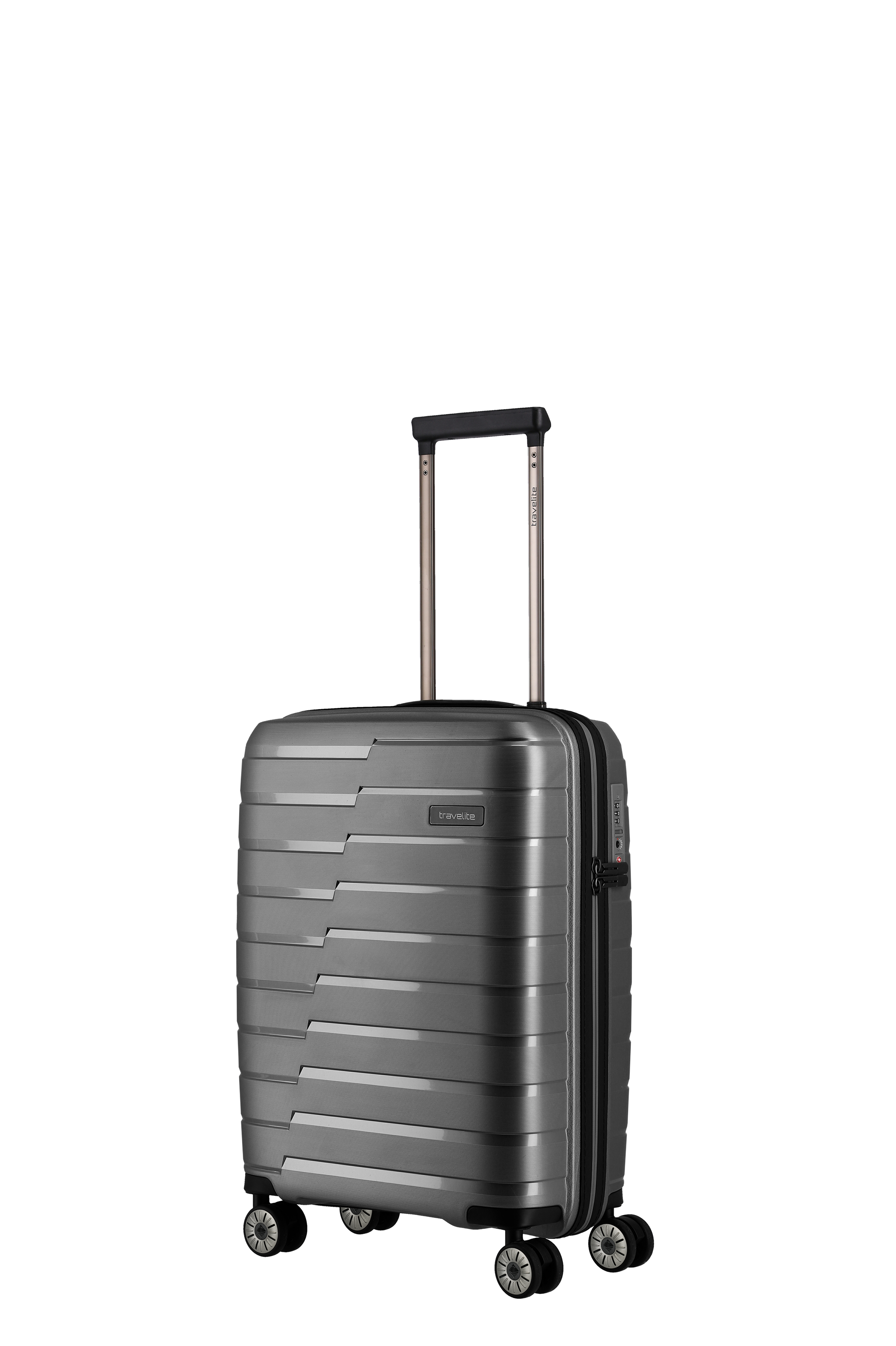 Travelite Trolley Hartschalenkoffer in Anthrazit mit vier Rollen und ausziehbarem Teleskopgriff