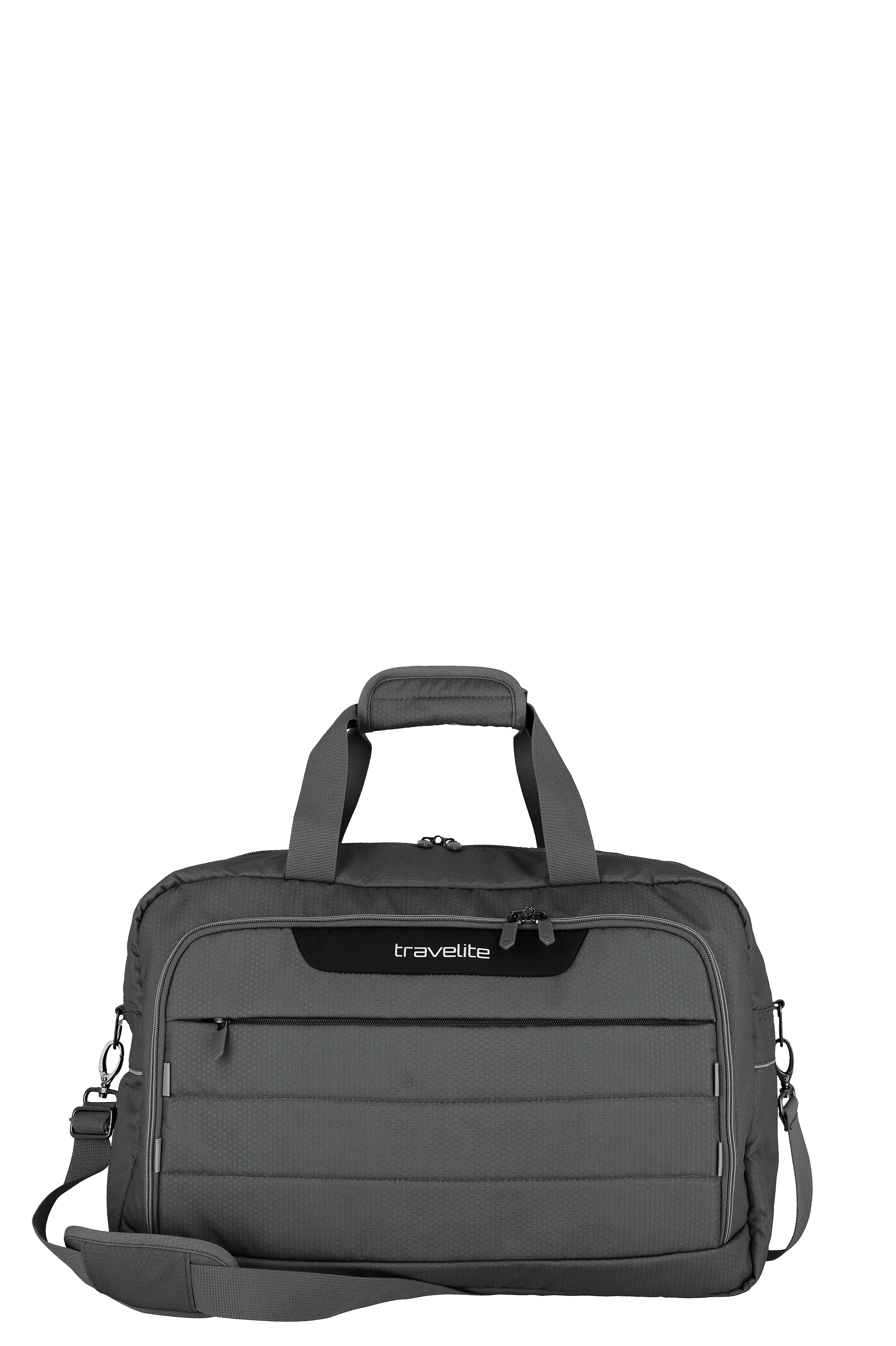 Schwarze travelite Umhängetasche mit Tragegriffen, Schultergurt und Reißverschluss, ideal für Reisen, Sport oder Alltag