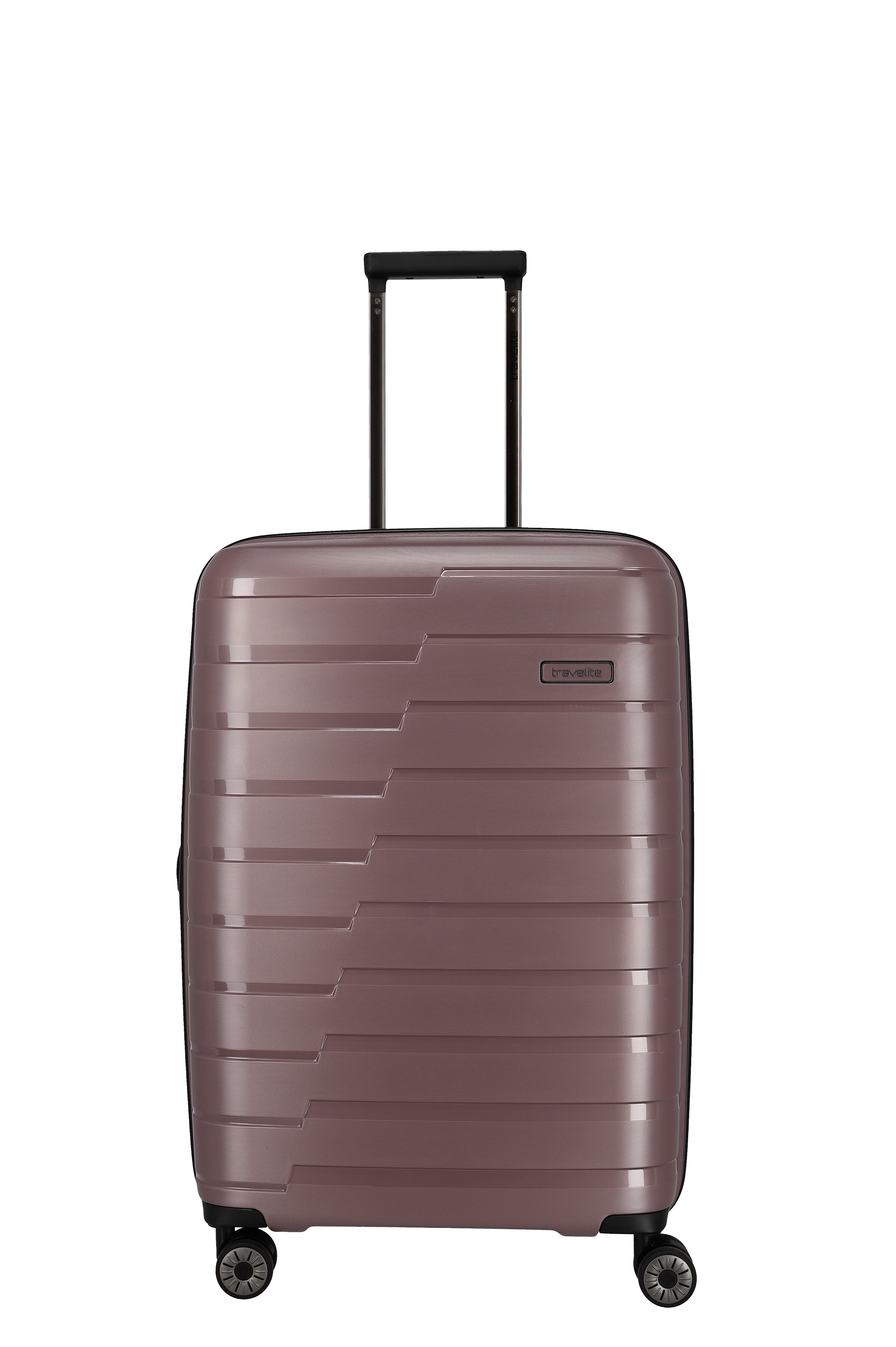 Travelite Hartschalenkoffer in Braun mit 4 Rollen und Teleskopgriff – Leichter Reisekoffer für Urlaub und Geschäftsreise Brauner Hartschalenkoffer von Travelite mit strukturierter Oberfläche, vier Rollen und ausziehbarem Teleskopgriff, steht aufrecht