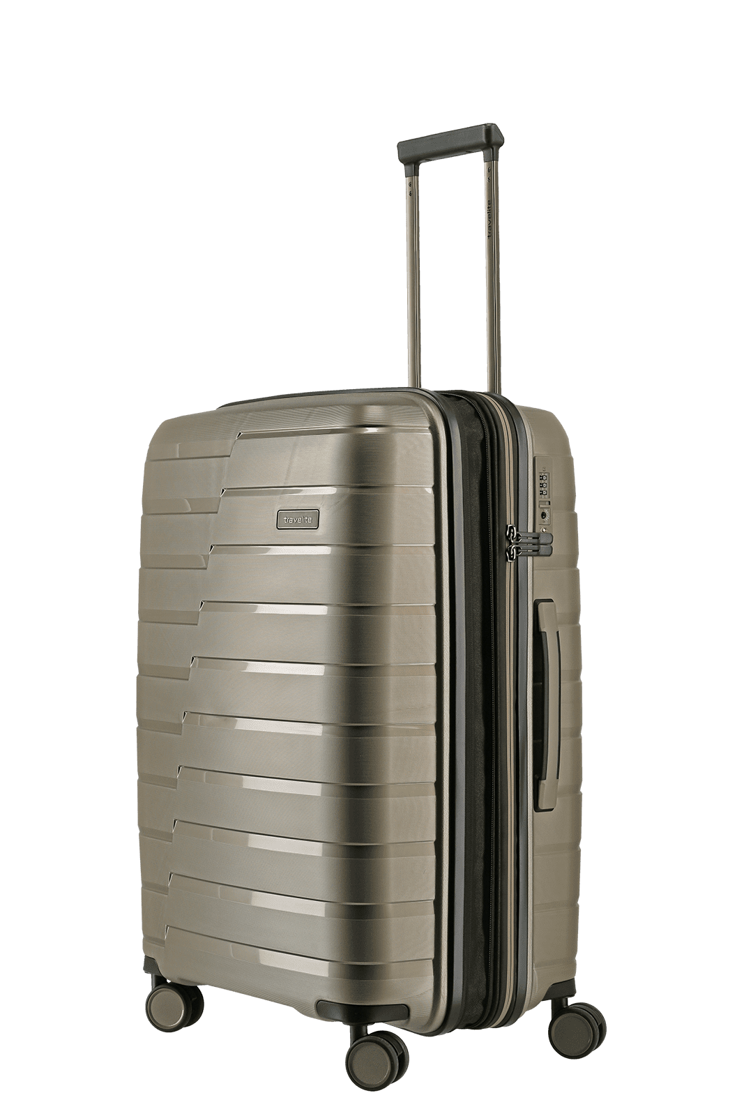 travelite AirBase Koffer Seitenansicht in champagner Größe M