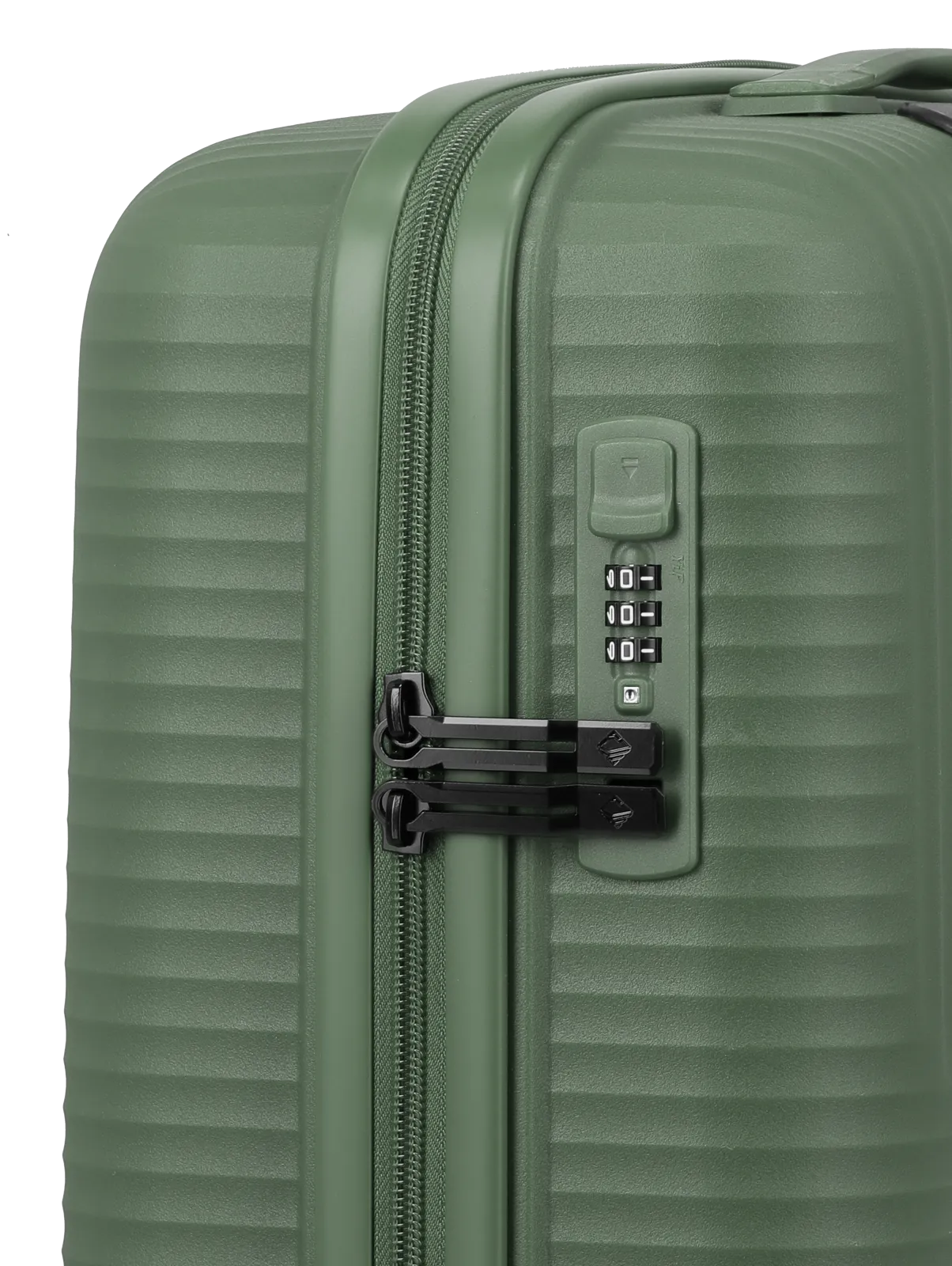 Grüner Hartschalenkoffer mit Zahlenschloss und doppeltem Reißverschluss