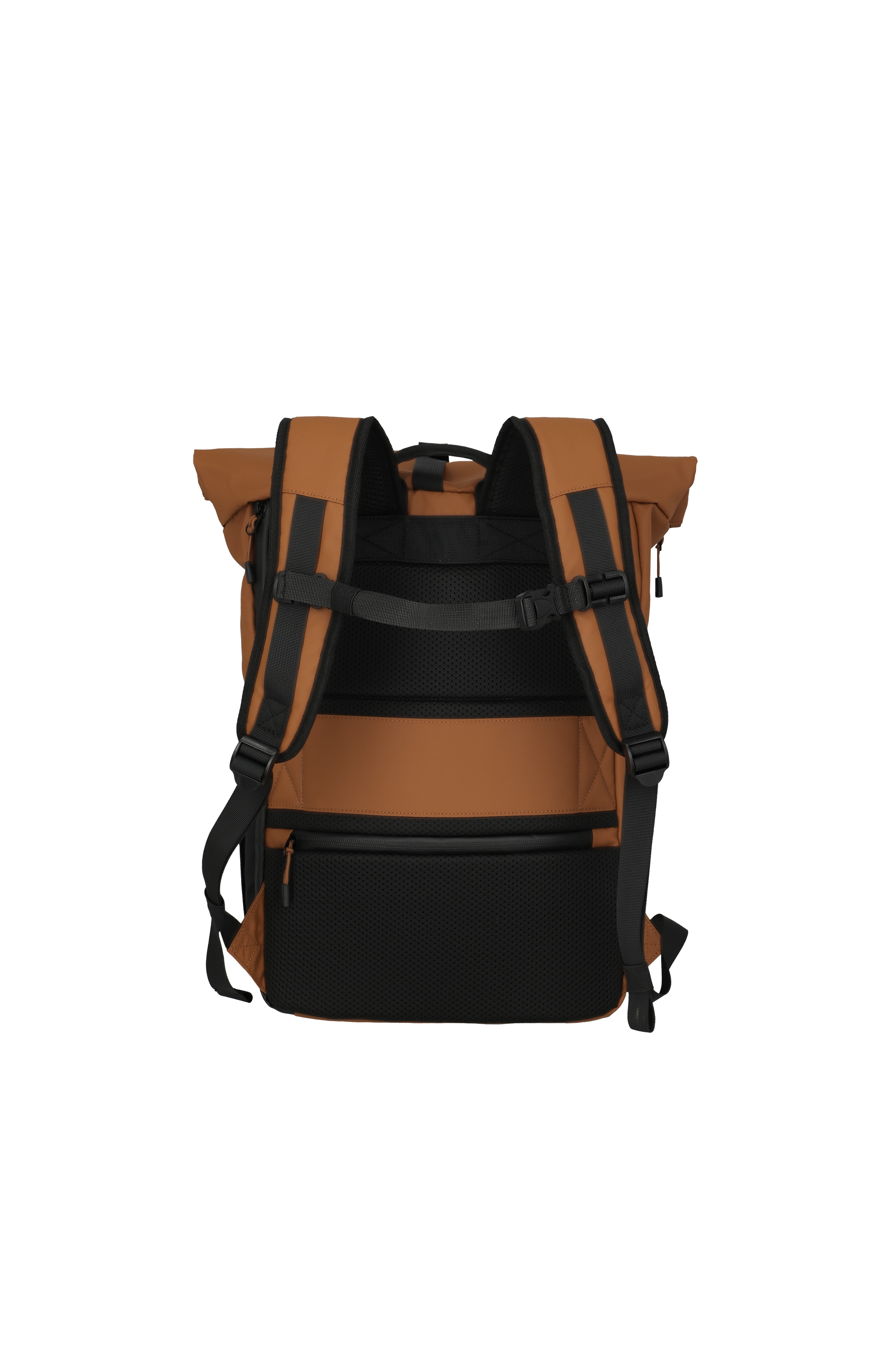 Rucksack in Braun und Schwarz mit ergonomischen Schultergurten – Rückansicht