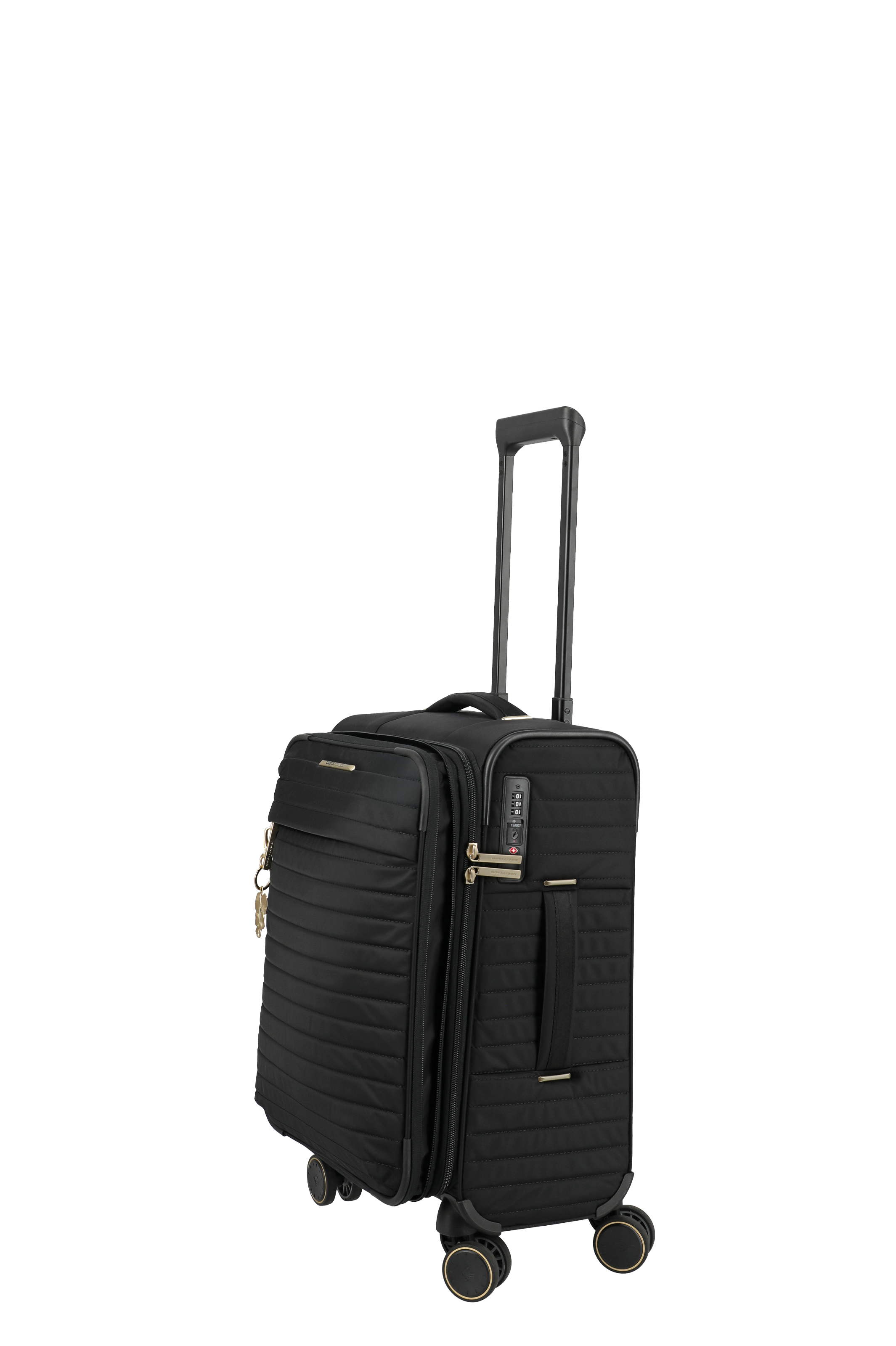 Schwarzer Hartschalen-Trolley mit Rollen und Teleskopgriff, elegantes Design