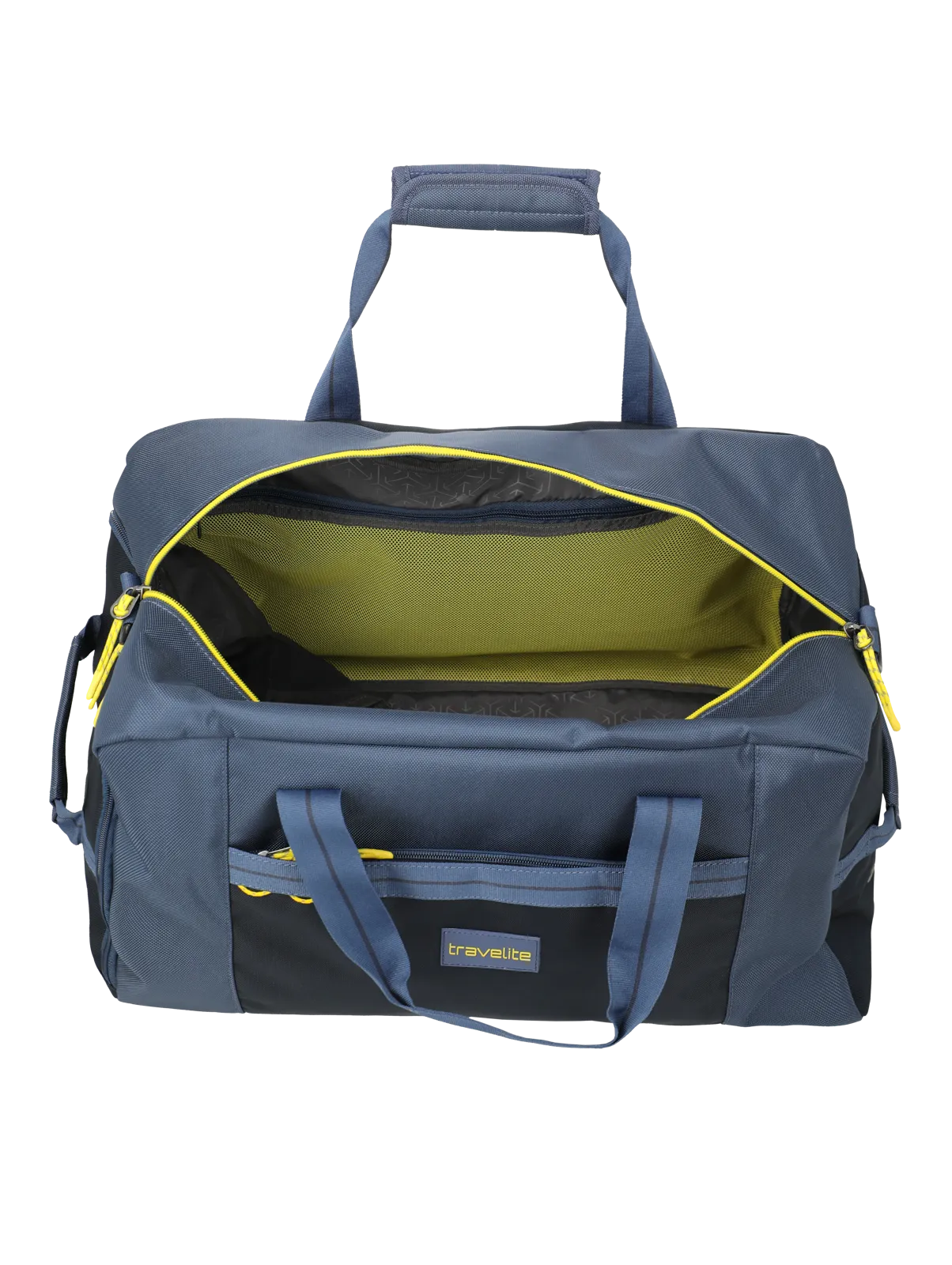 Travelite Reisetasche in Dunkelblau mit gelbem Innenfutter, geräumig und robust