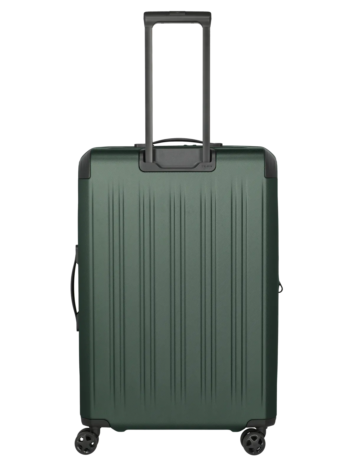 Großer grüner Hartschalenkoffer mit vier Rollen und Teleskopgriff, ideal für Reisen