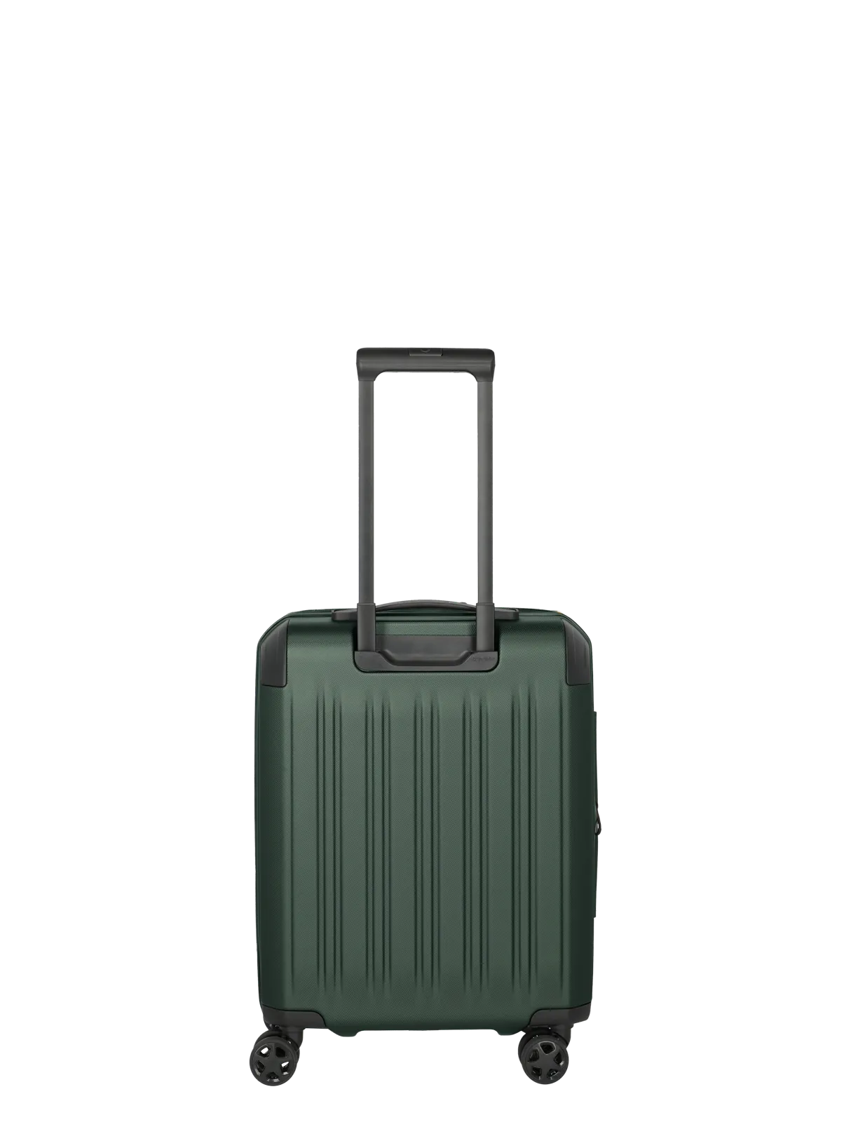 Grüner Hartschalen-Trolley mit vier Rollen und Teleskopgriff – moderner Handgepäckkoffer