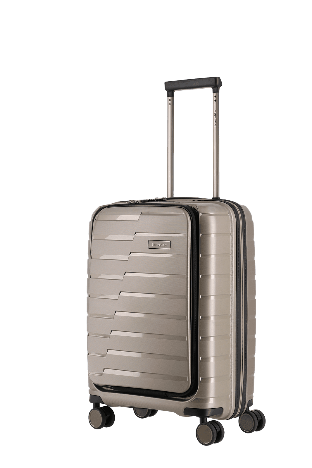 travelite AirBase Koffer Seitenansicht in champagner Größe S+