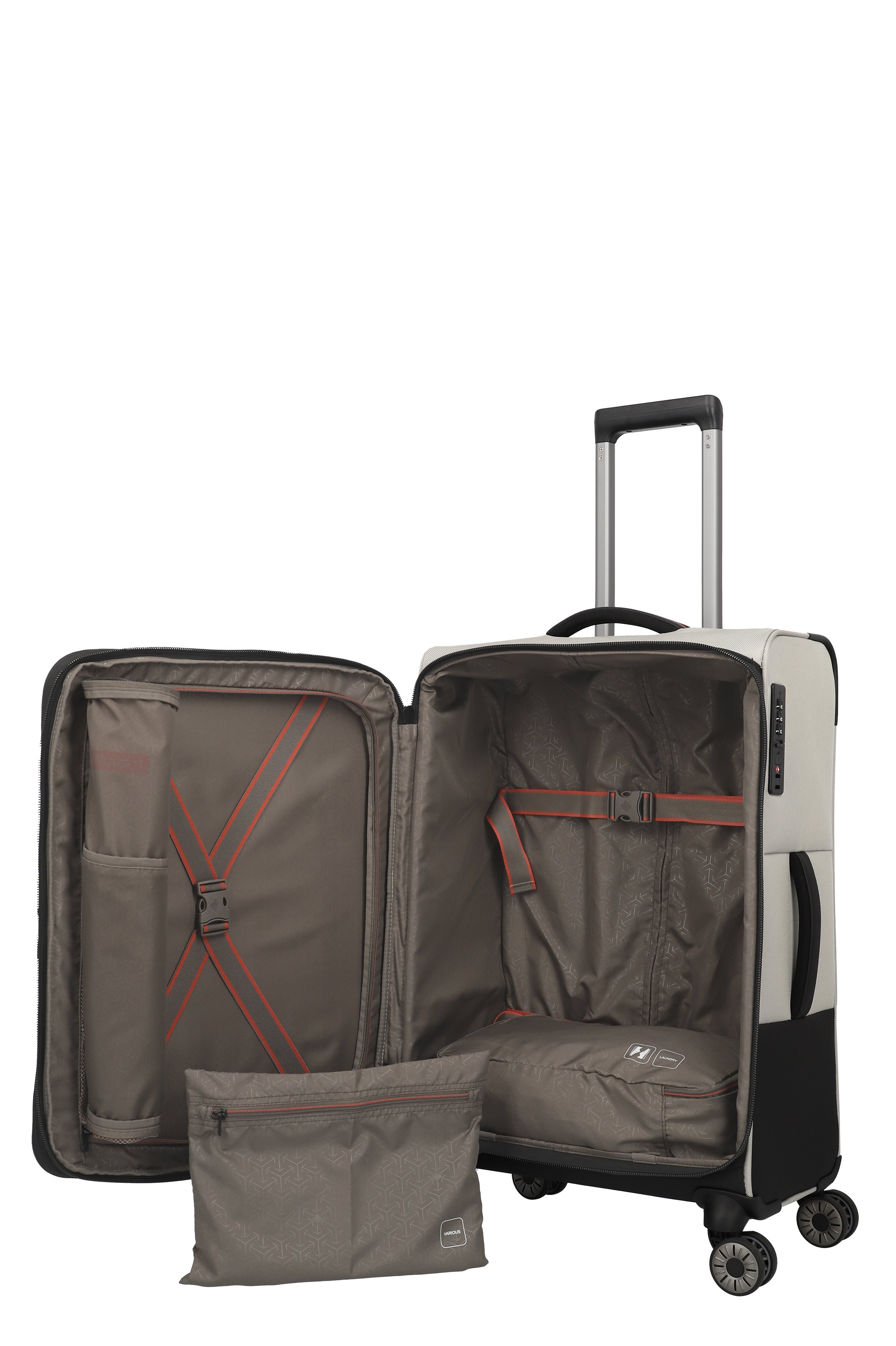 Stabiler Hartschalen-Trolley in Hellgrau mit 4 Rollen, integriertem TSA-Schloss und praktischem Innenfach-Organizer