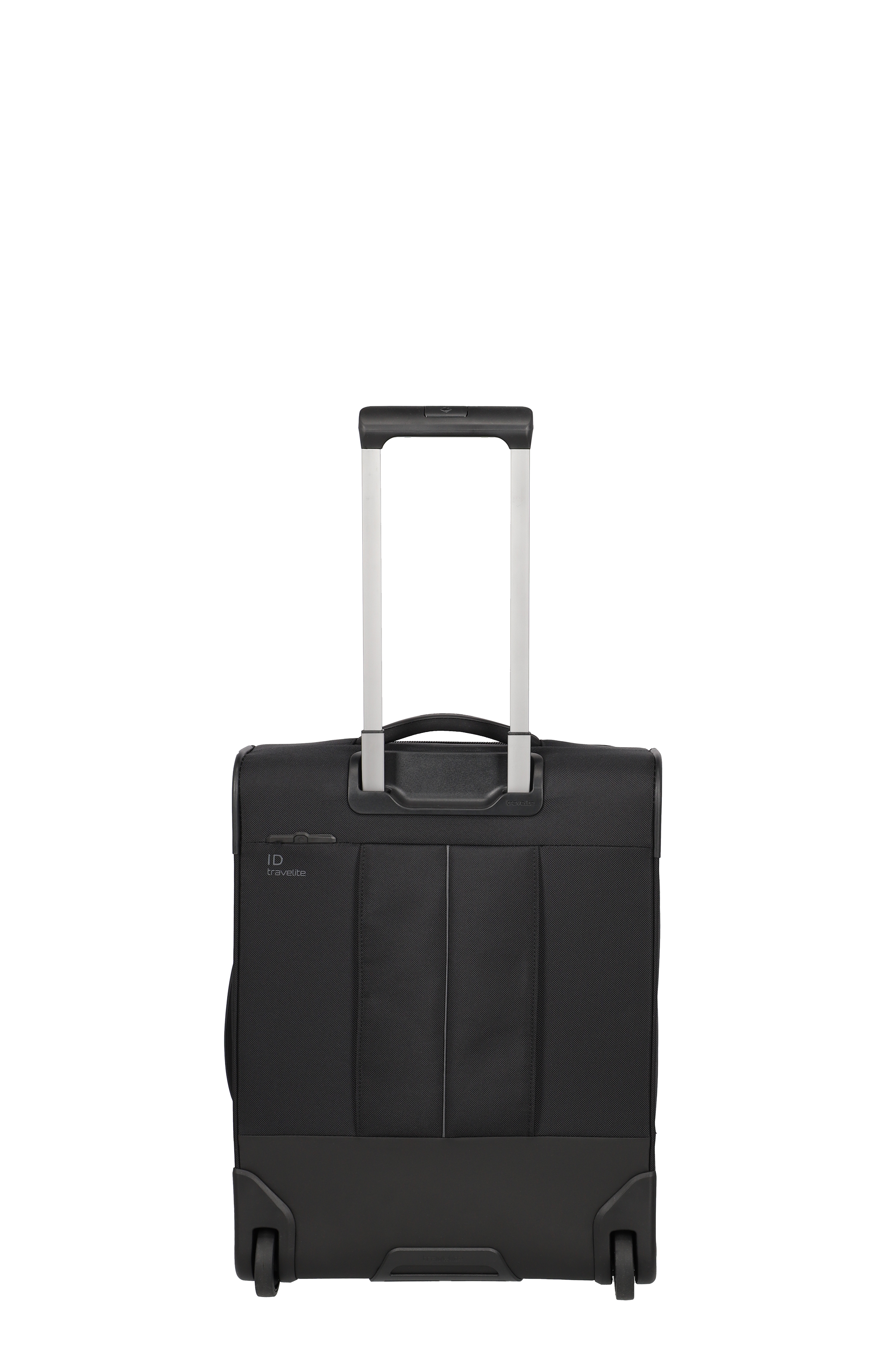 Schwarzer Trolley mit Teleskopgriff – Rückansicht, modernes Design, ideale Reisetasche