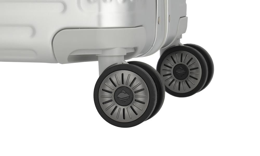 Robuster Koffer mit drehbaren Rollen Nahaufnahme einer Kofferrolle mit robustem Design und drehbarer Funktion für einfacher Transport
