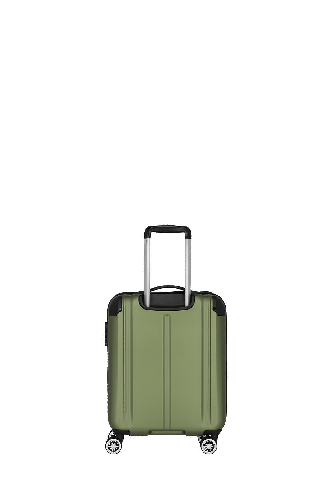 Robuster grüner Reisekoffer mit Teleskopgriff und 360-Grad-Drehrollen