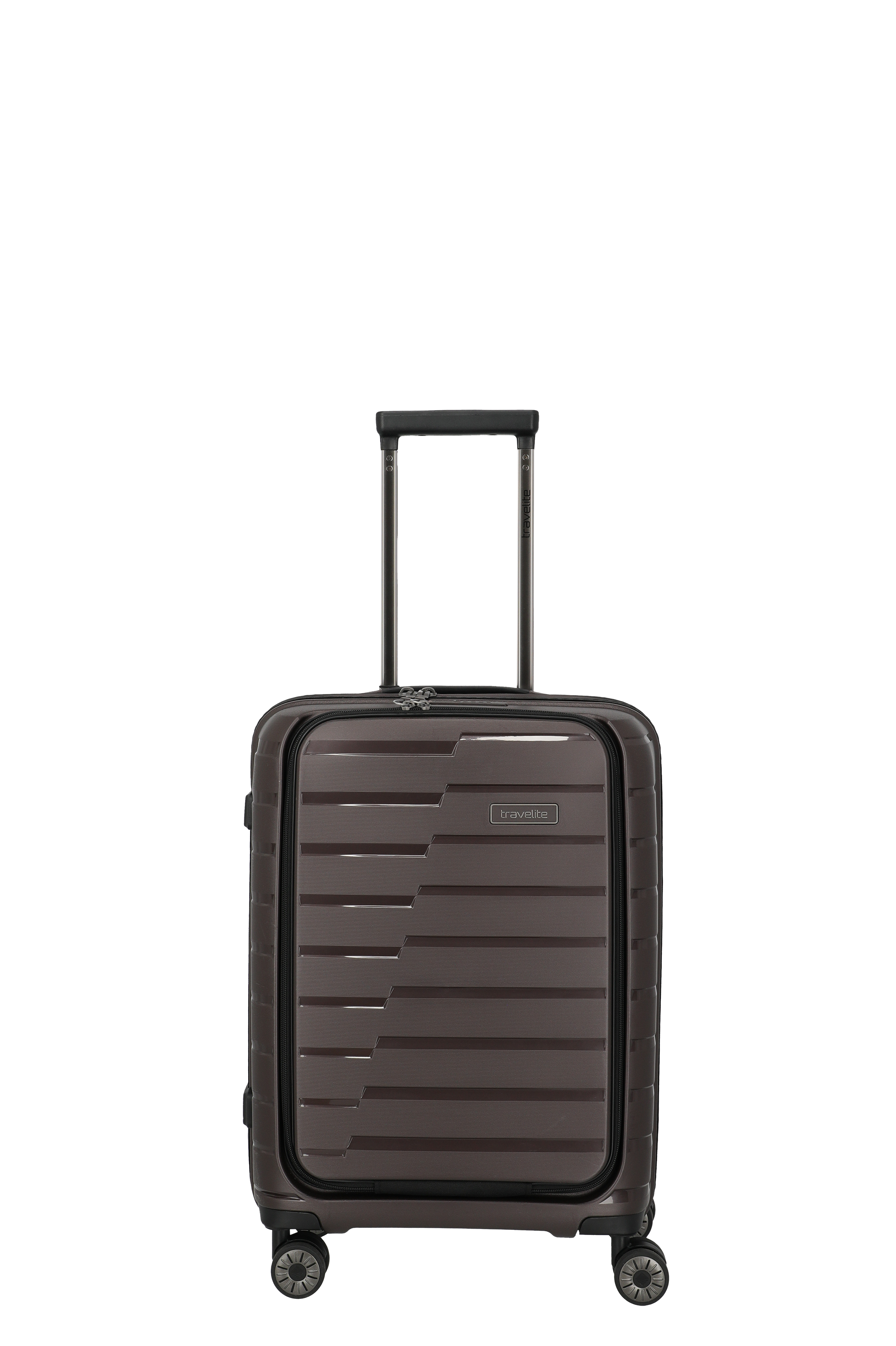 Travelite Kabinen-Trolley in Braun mit 4 Rollen und ausziehbarem Griff Brauner Travelite Handgepäck-Koffer mit 4 Rollen und Teleskopgriff, ideal für Flugreisen