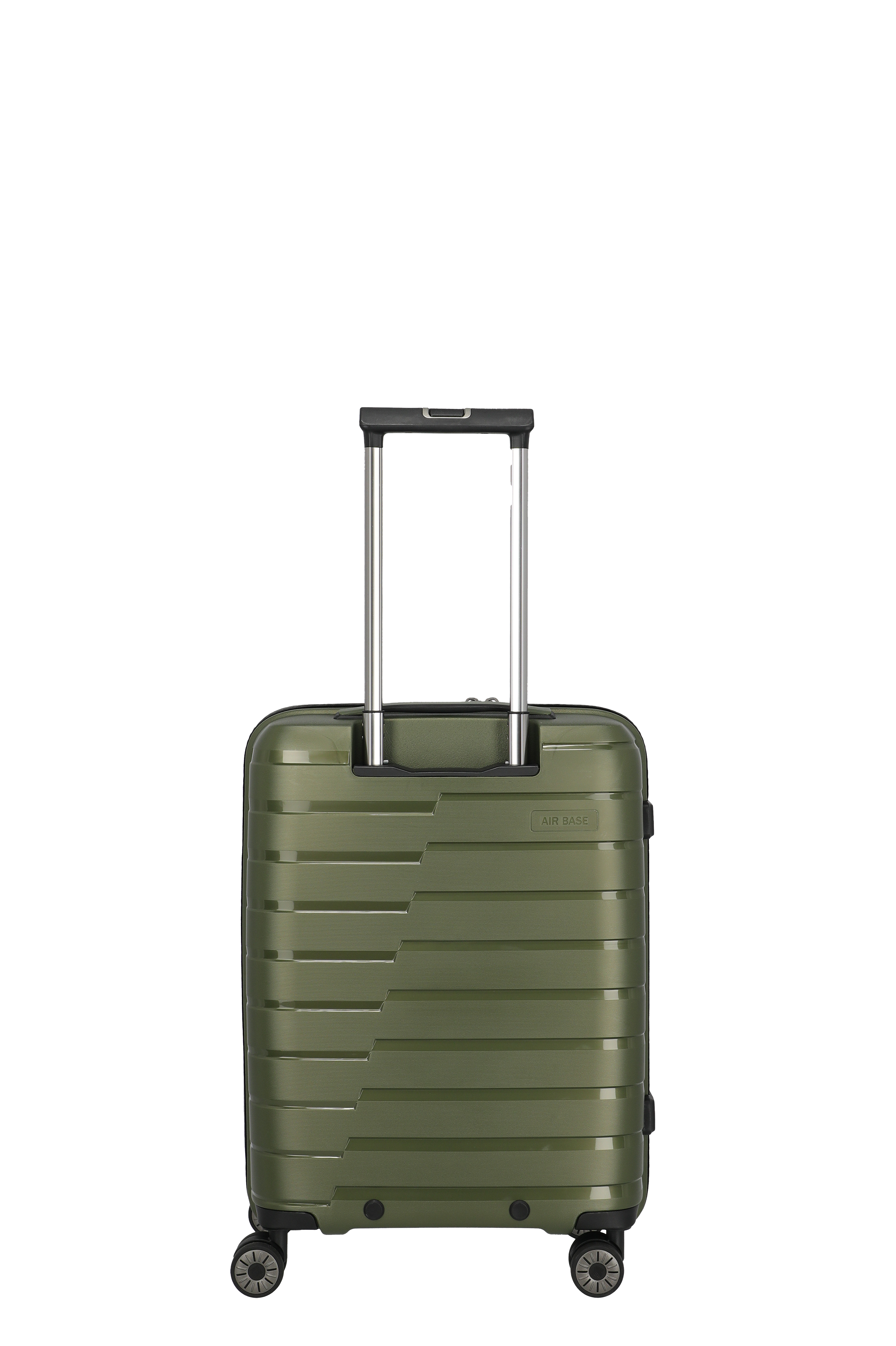 Robuster Hartschalen-Trolley in Olivgrün mit vier Rollen und Teleskopgriff – Modell Air Base