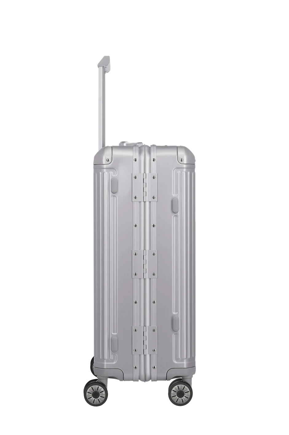 silberner Aluminium Koffer Next von travelite Seitenansicht 1