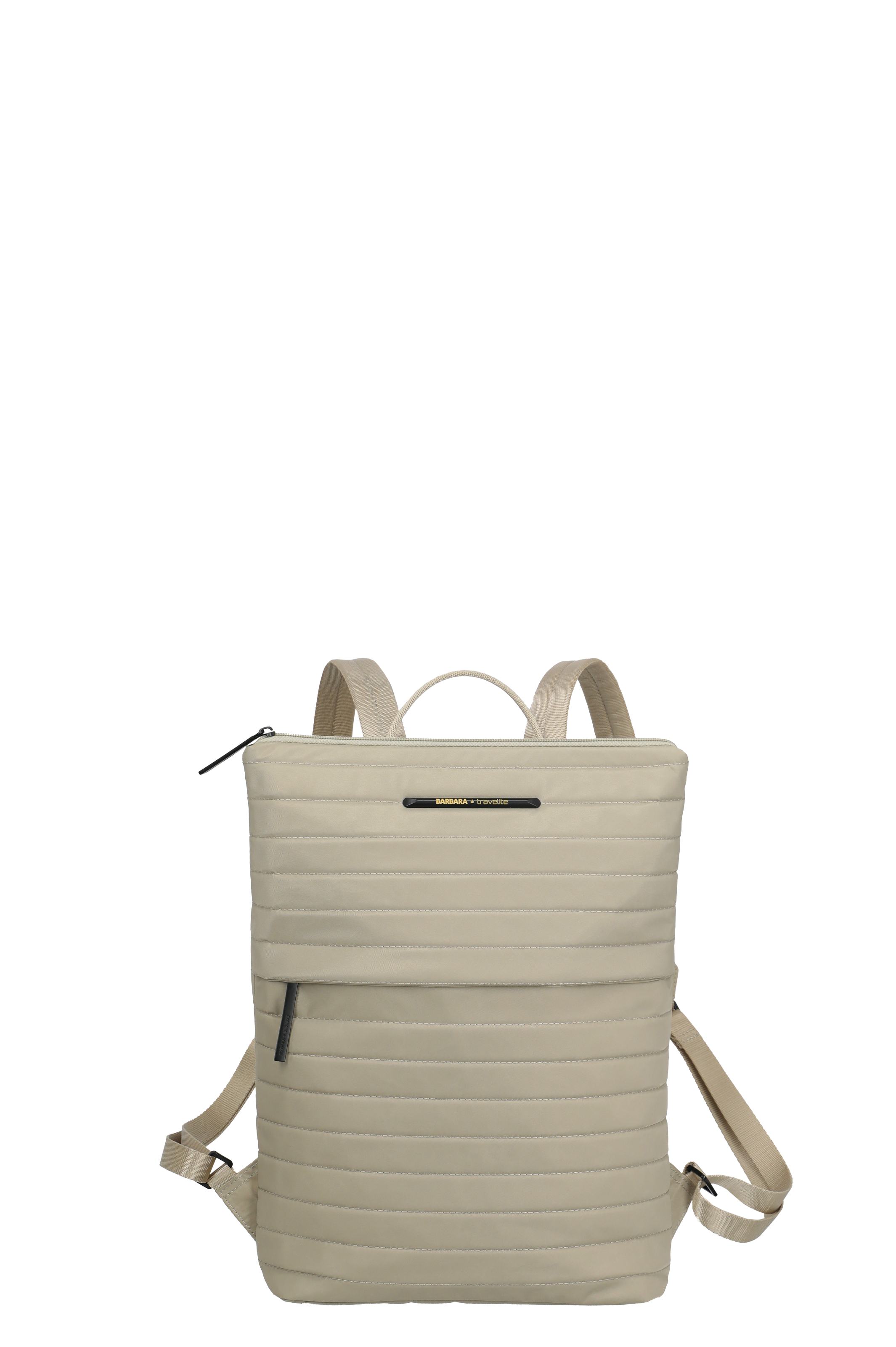 Beiger Damen-Rucksack mit gestepptem Design, ideal für Alltag und Reisen Moderner beiger Rucksack mit gesteppten Nähten und verstellbaren Trägern, ideal für Damen im Alltag