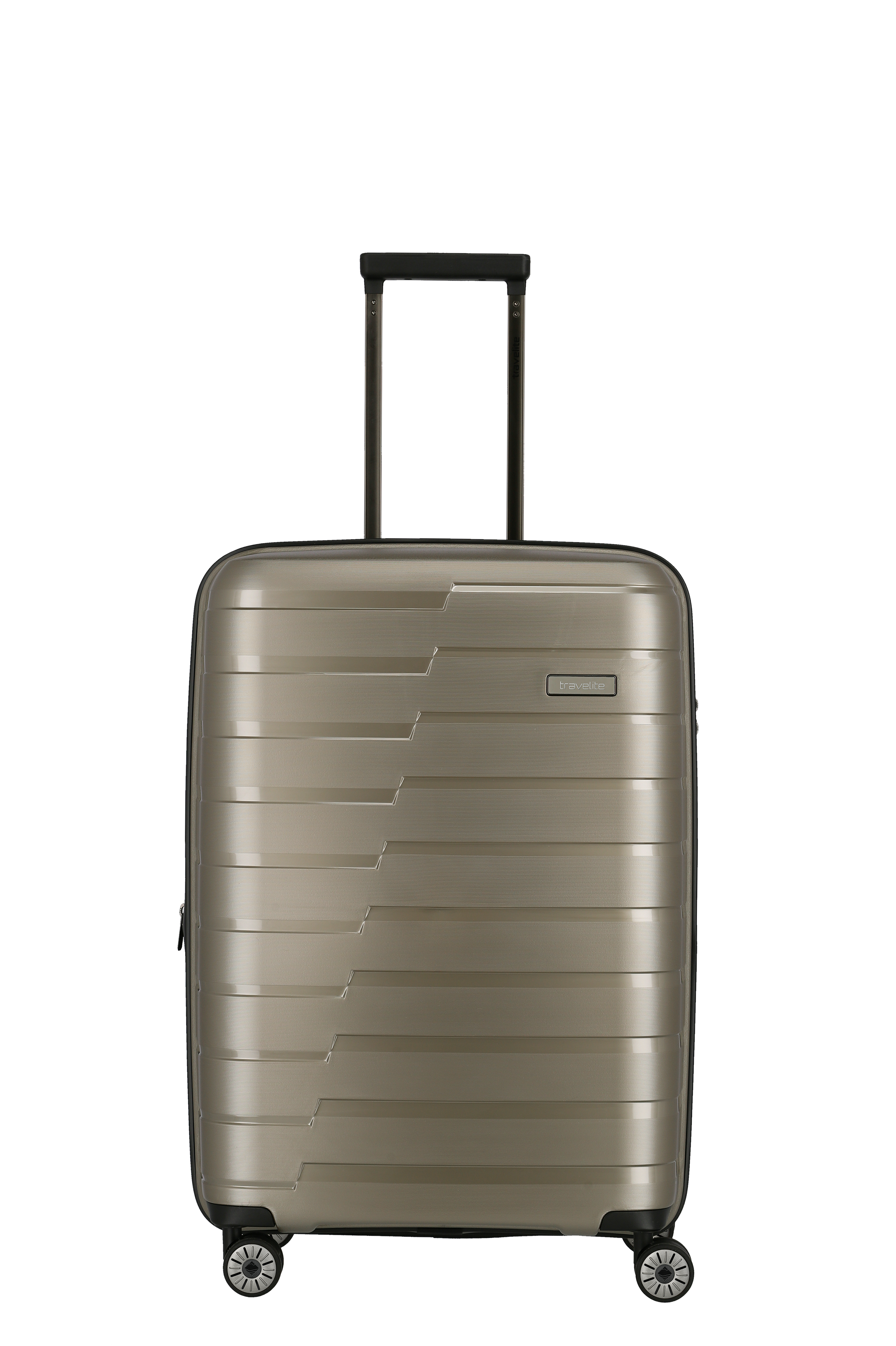 Robuster Hartschalen-Trolley in Champagner mit vier Rollen und ausziehbarem Griff Moderner, champagnerfarbener Hartschalenkoffer mit vier Rollen und Teleskopgriff, ideal für Reisen