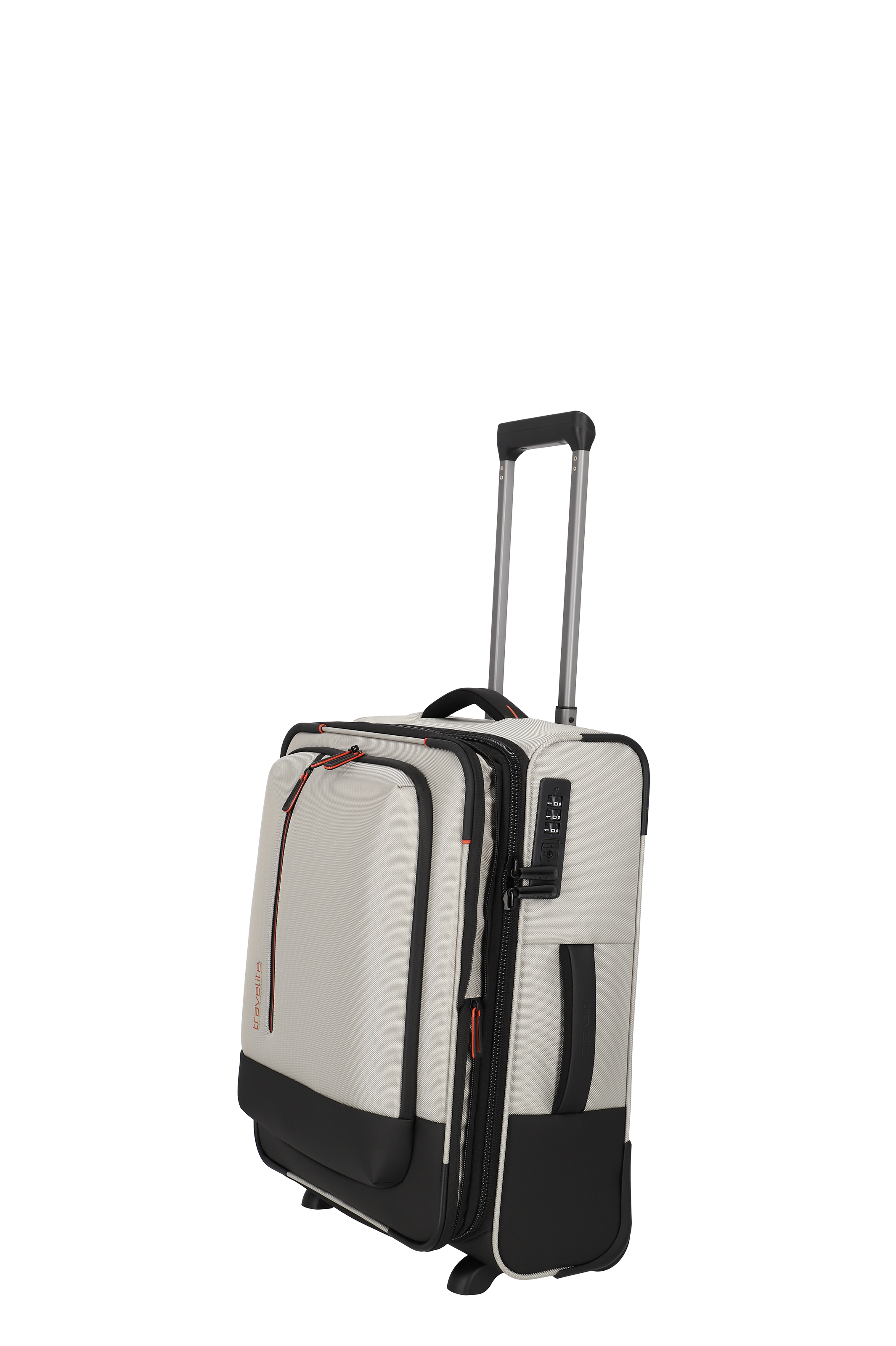 Moderner Kabinen-Trolley in Beige mit schwarzem Akzent und Zahlenschloss – Handgepäck Koffer