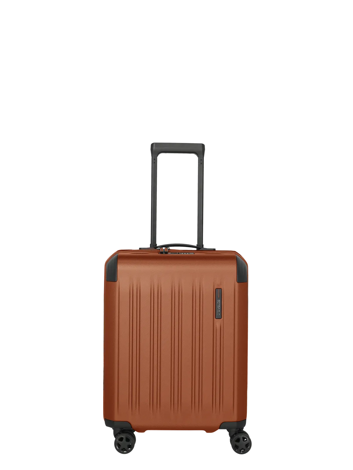 Hartschalen-Trolley in Braun mit vier Rollen und Teleskopgriff – ideal als Handgepäck