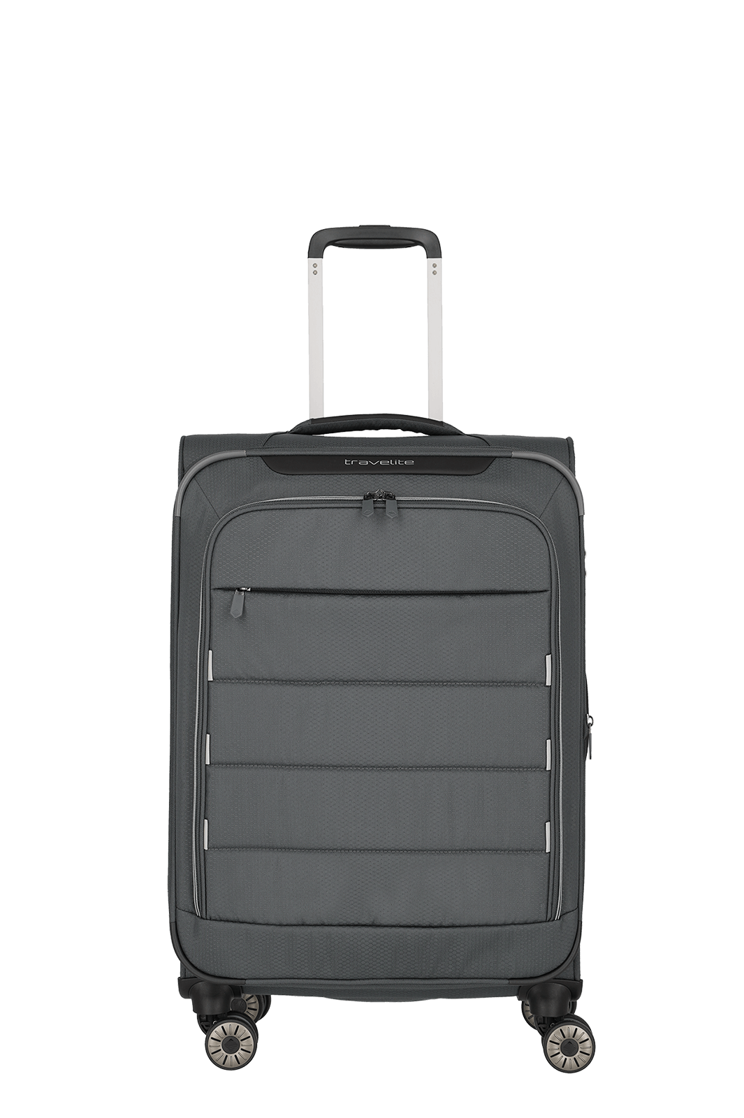 Stabiler grauer Rollkoffer mit Teleskopgriff