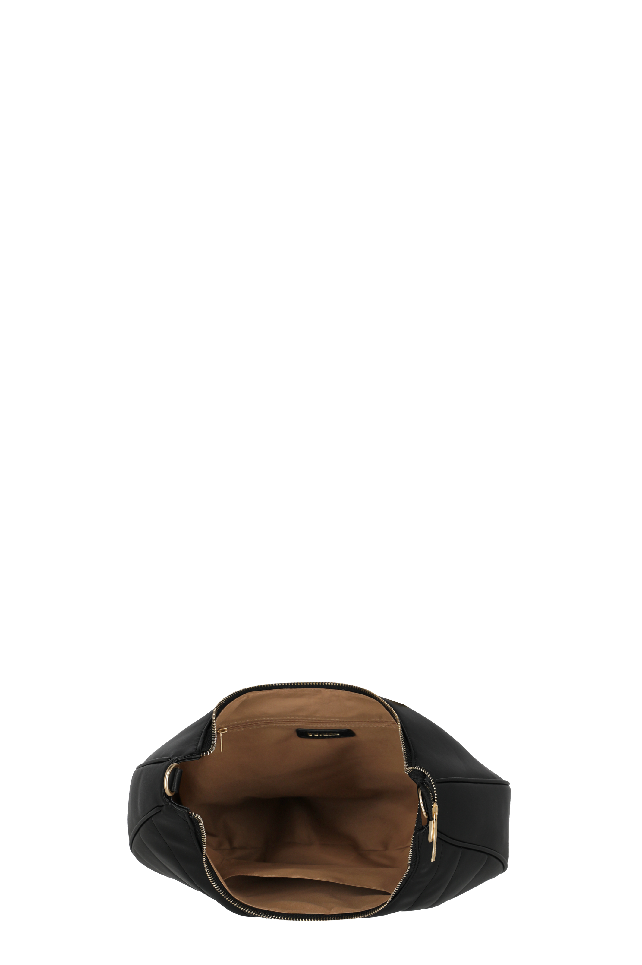 Innenansicht einer eleganten schwarzen Damenhandtasche mit Reißverschluss