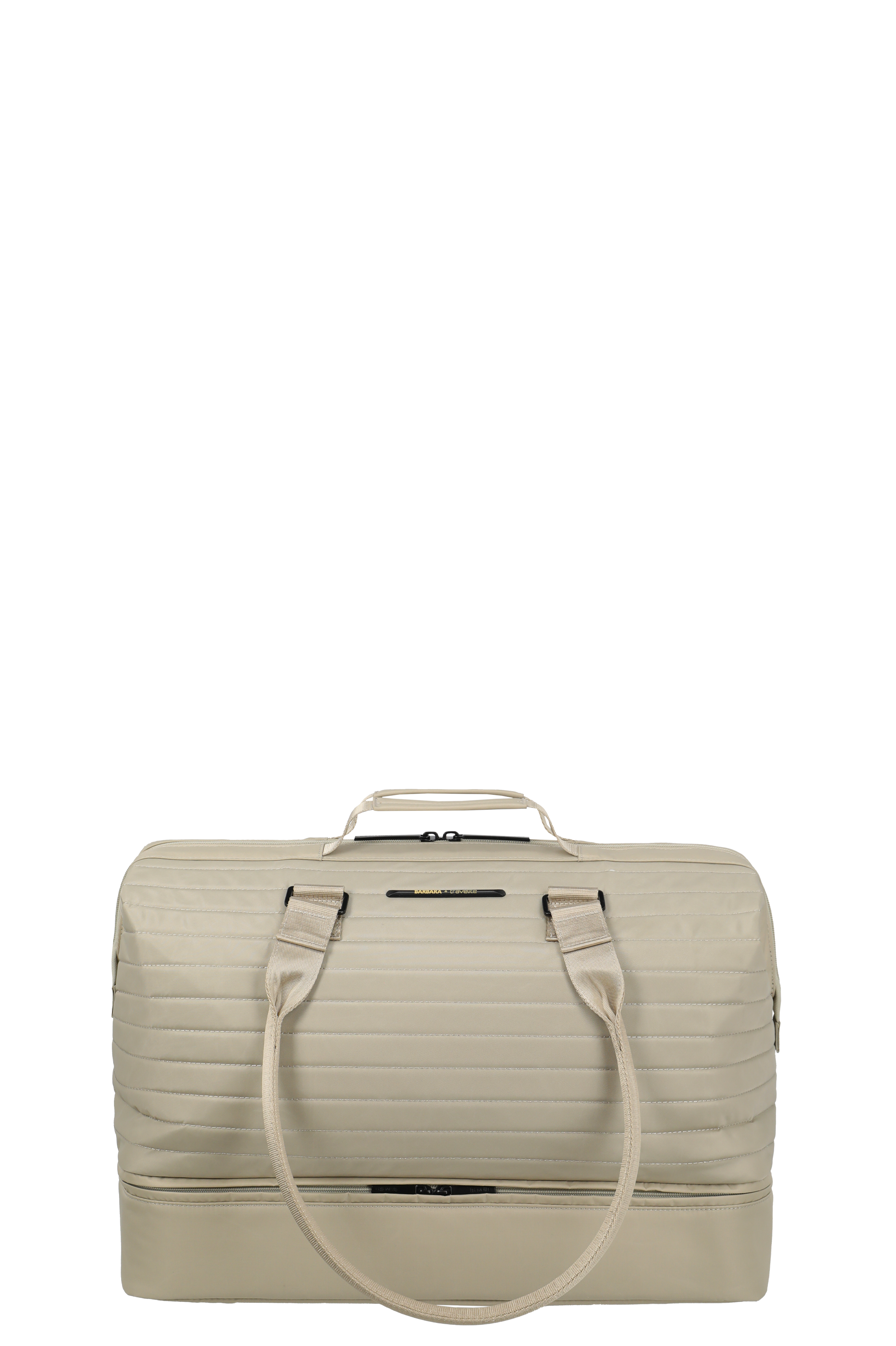 Beige Weekender Reisetasche mit Reißverschluss und zwei Tragegriffen