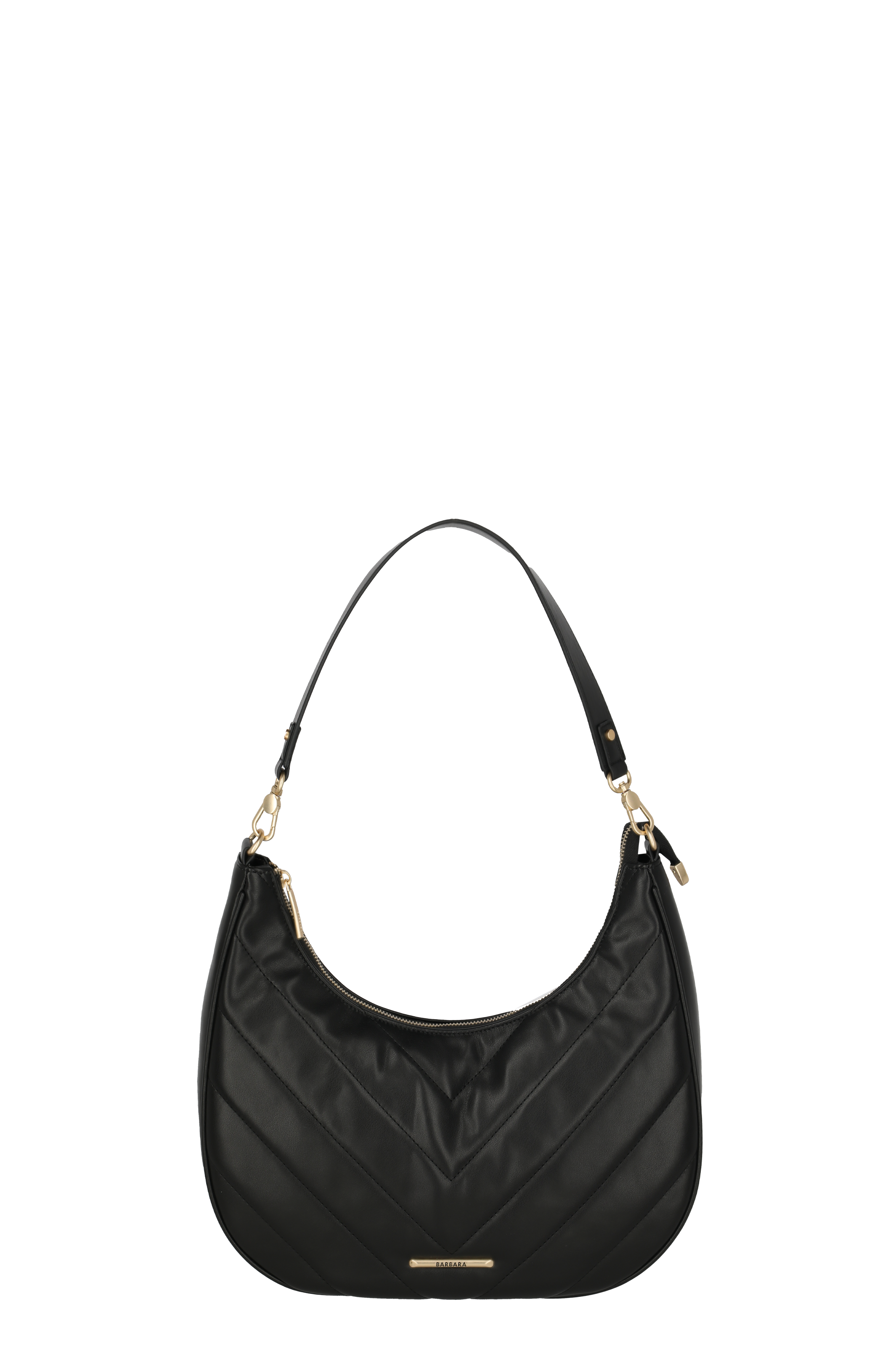 Elegante schwarze Damen-Handtasche aus Leder mit goldenen Details und Schulterriemen