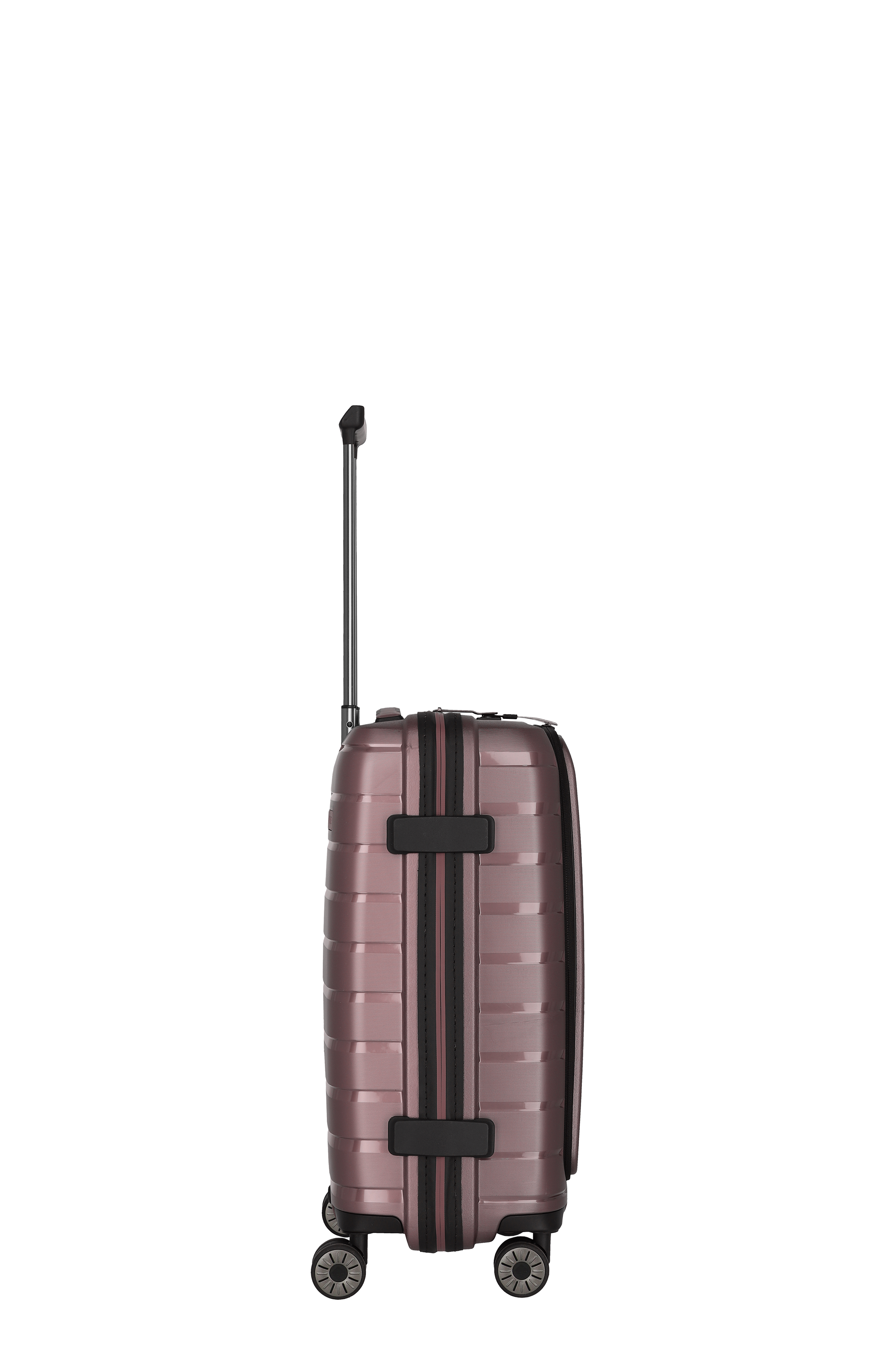 Hartschalen-Koffer in Rosa mit vier Rollen und Teleskopgriff – Seitenansicht