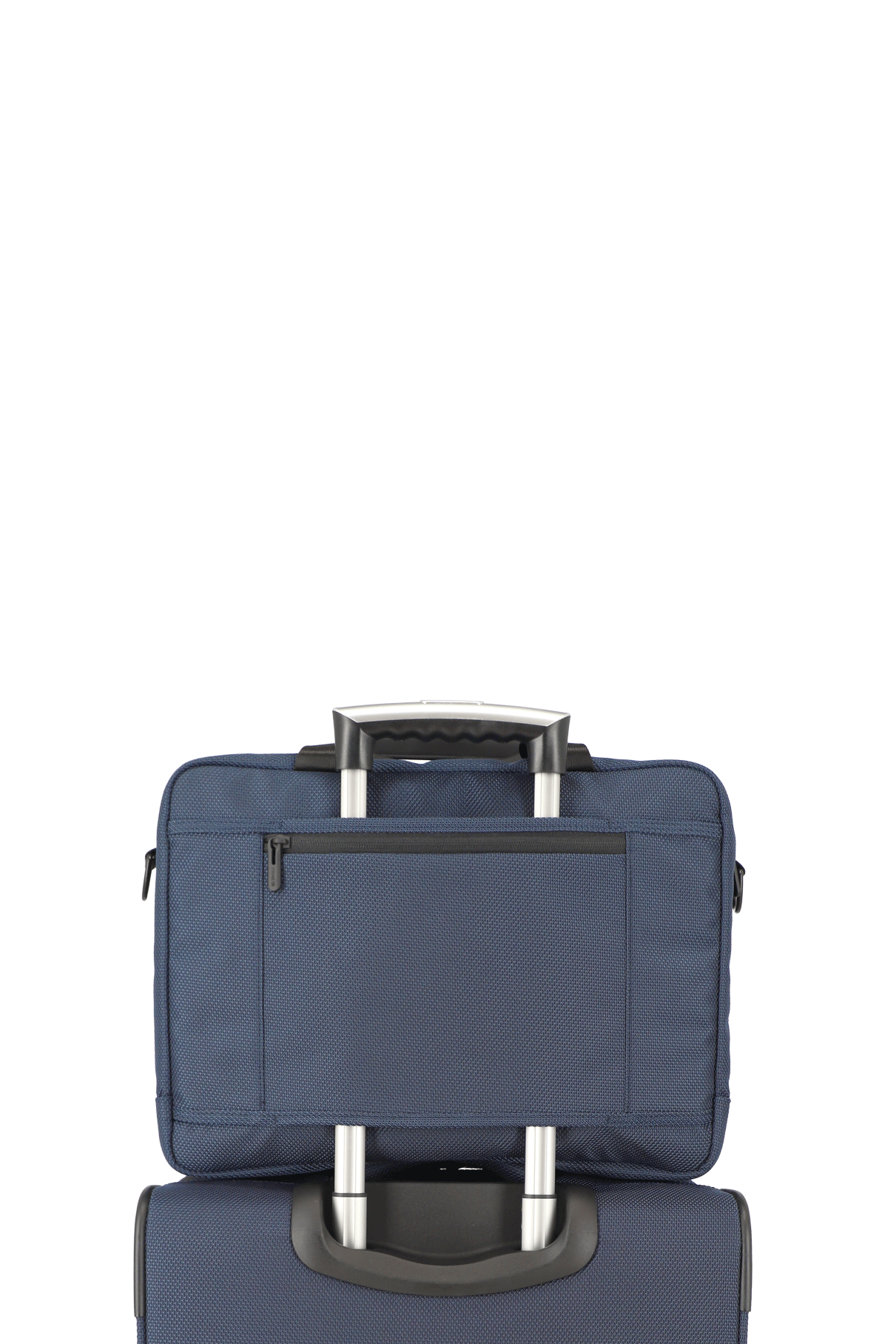 Blaue Laptop-Tasche auf Trolleygriff, praktisches Reisegepäck-Set
