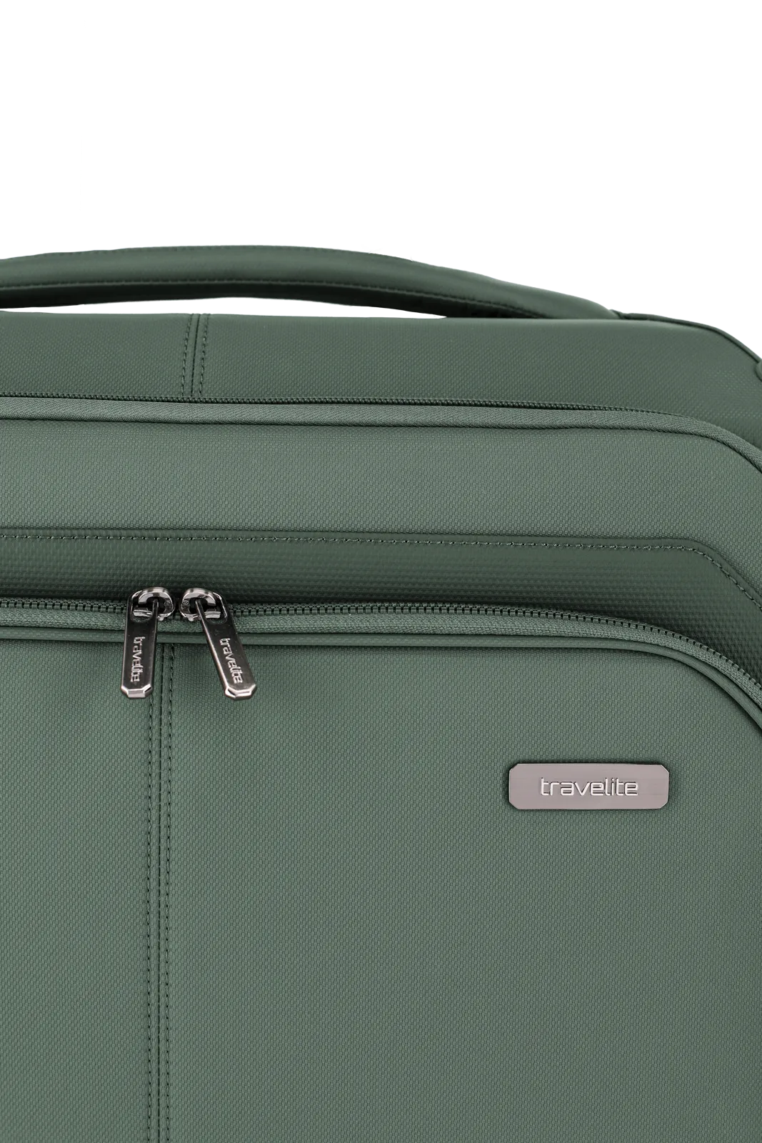 Nahaufnahme Priima Trolley in oliv travelite Emblem