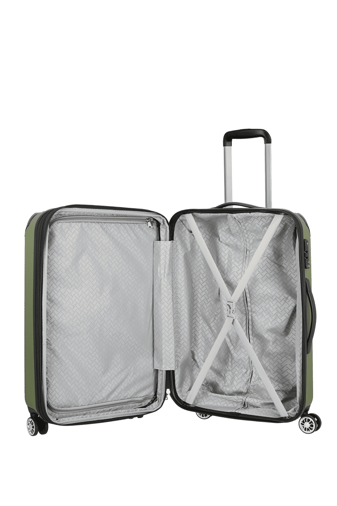 Offener Reisekoffer mit Teleskopgriff