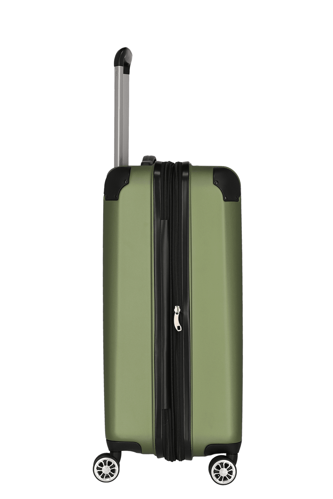 Robuster grüner Hartschalenkoffer mit Teleskopgriff und Rollen