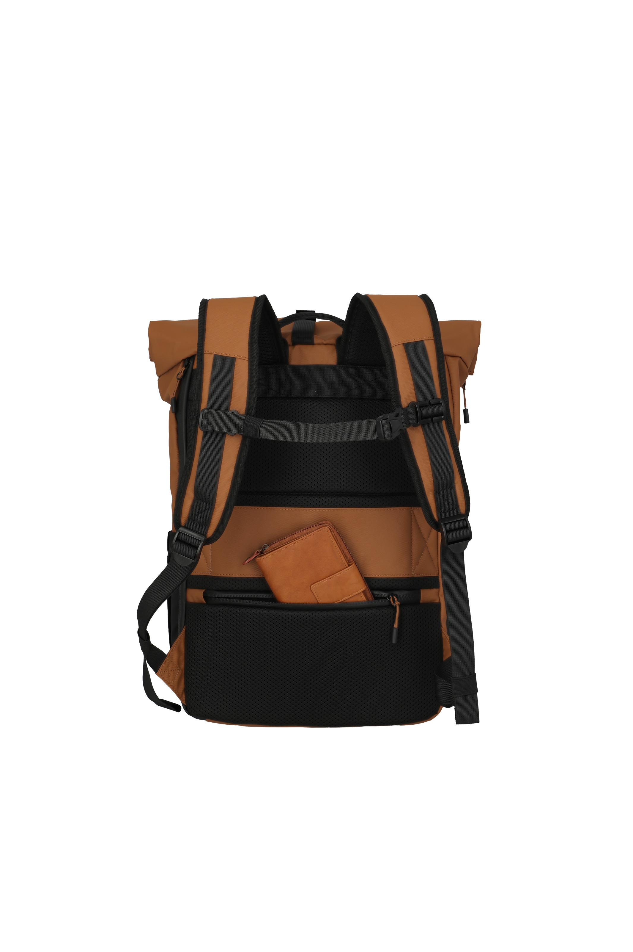 Moderner brauner Rucksack mit verstellbaren Schultergurten und praktischer Außentasche