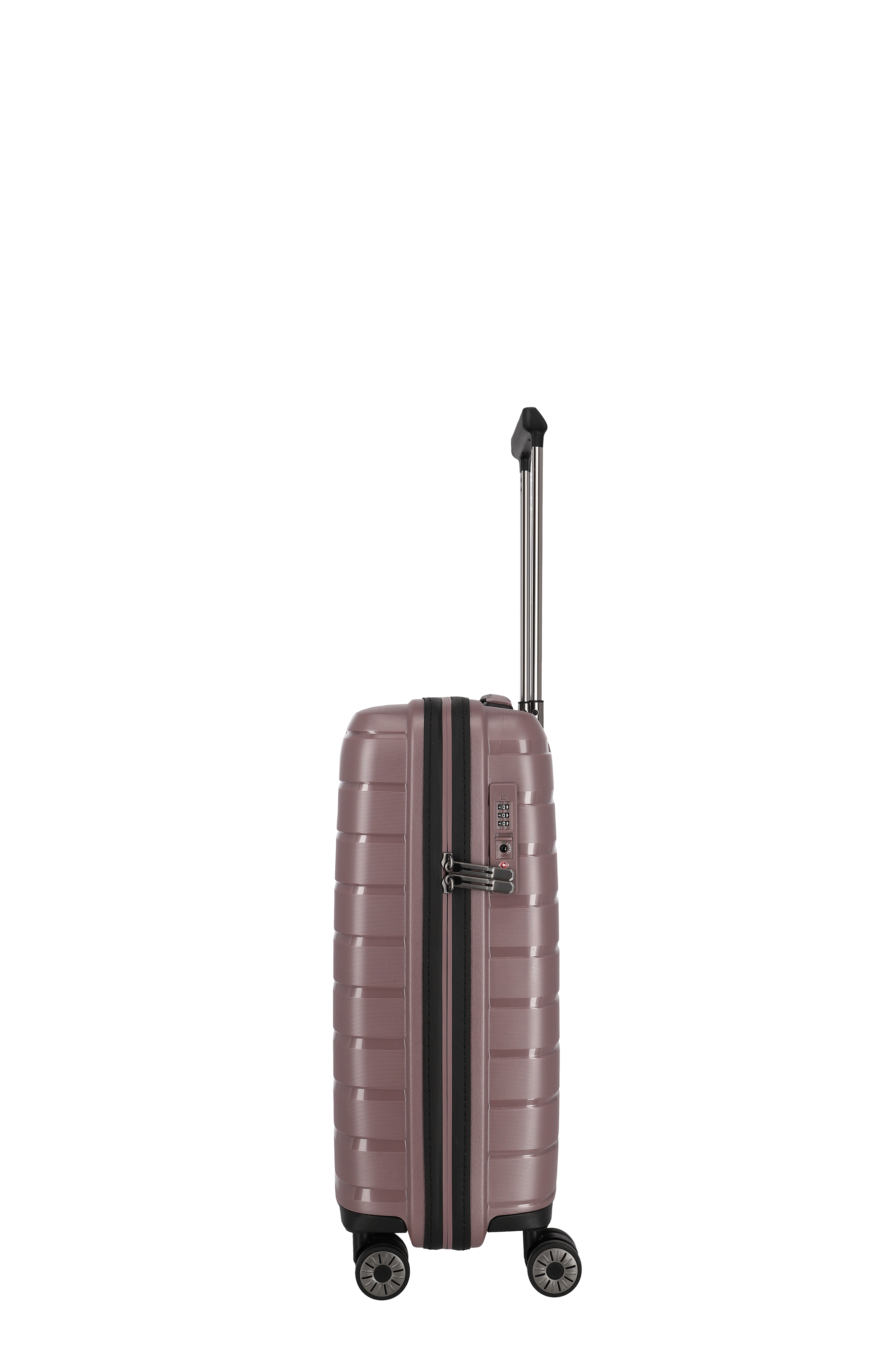 Moderner Hartschalenkoffer in Rosé mit Teleskopgriff und Zahlenschloss – Seitenansicht