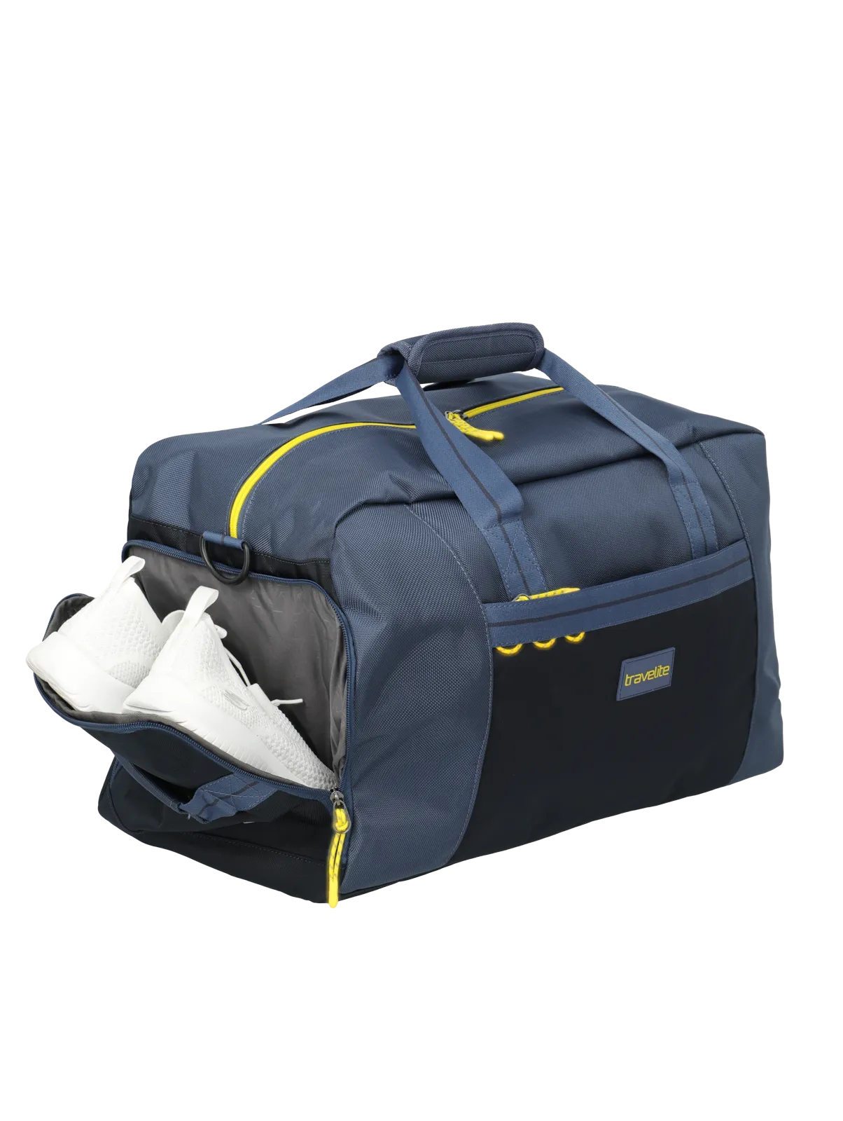 Sportliche Reisetasche in Dunkelblau mit Schuhfach und gelben Akzenten von travelite
