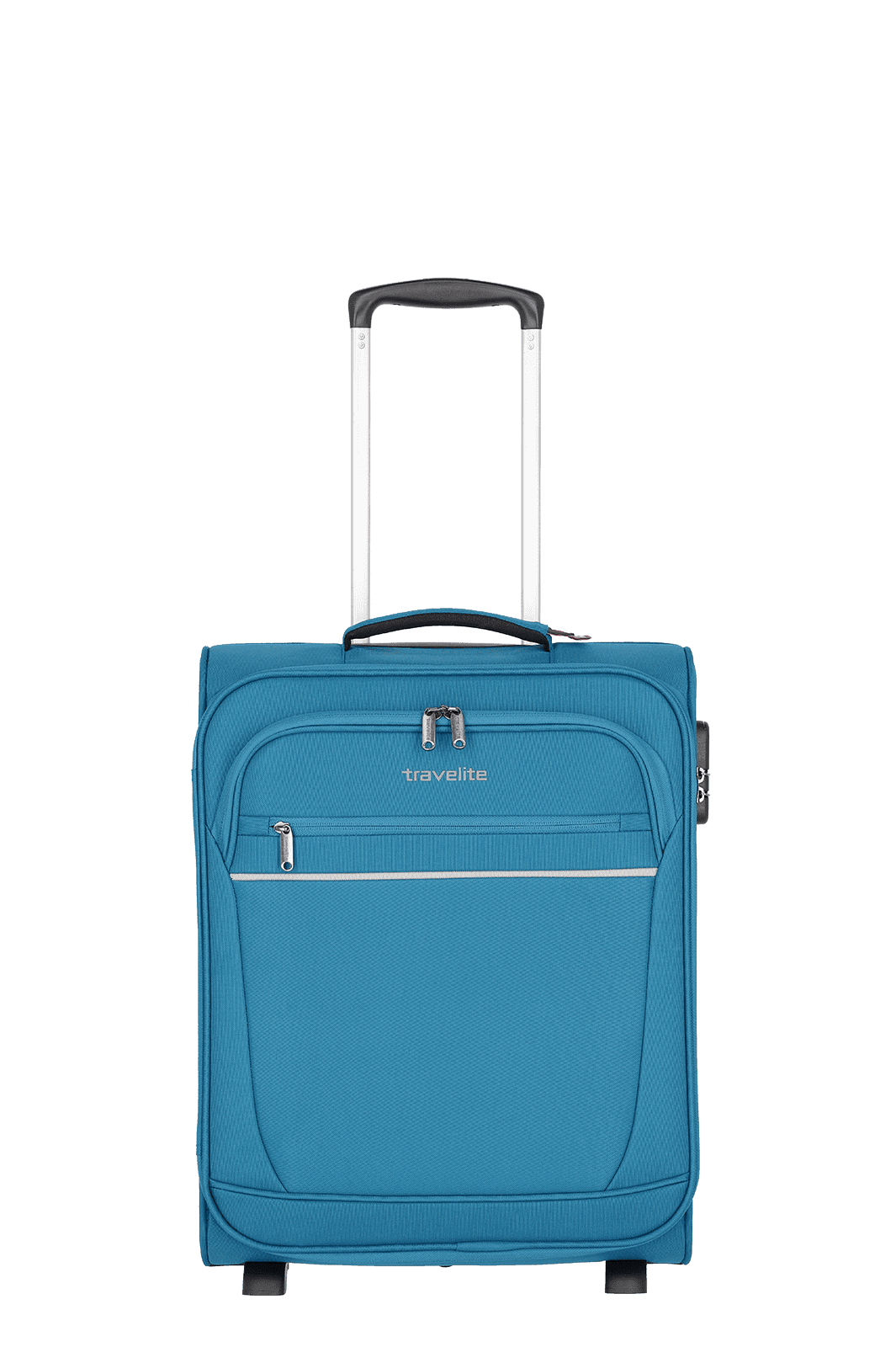 travelite Cabin 2-Rad Trolley S (55 cm) in Türkis Ein travelite Koffer der Serie Cabin Frontansicht Größe S 52cm in türkis