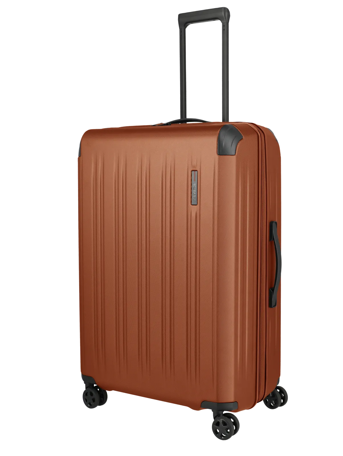 Großer brauner Hartschalenkoffer mit vier Rollen und Teleskopgriff für Reisen