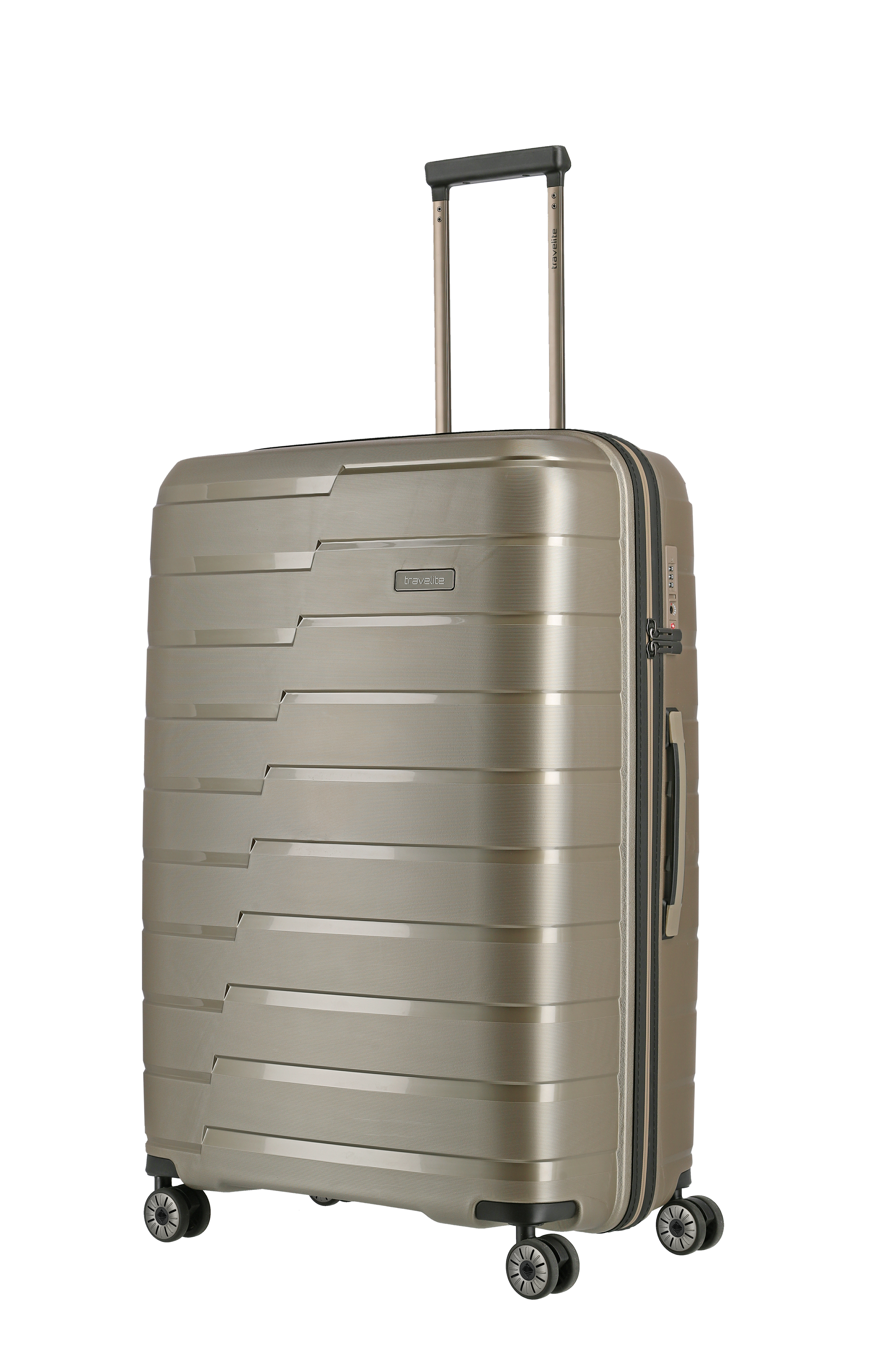 Leichter Hartschalenkoffer mit 4 Rollen und Teleskopgriff in Champagnerfarbe