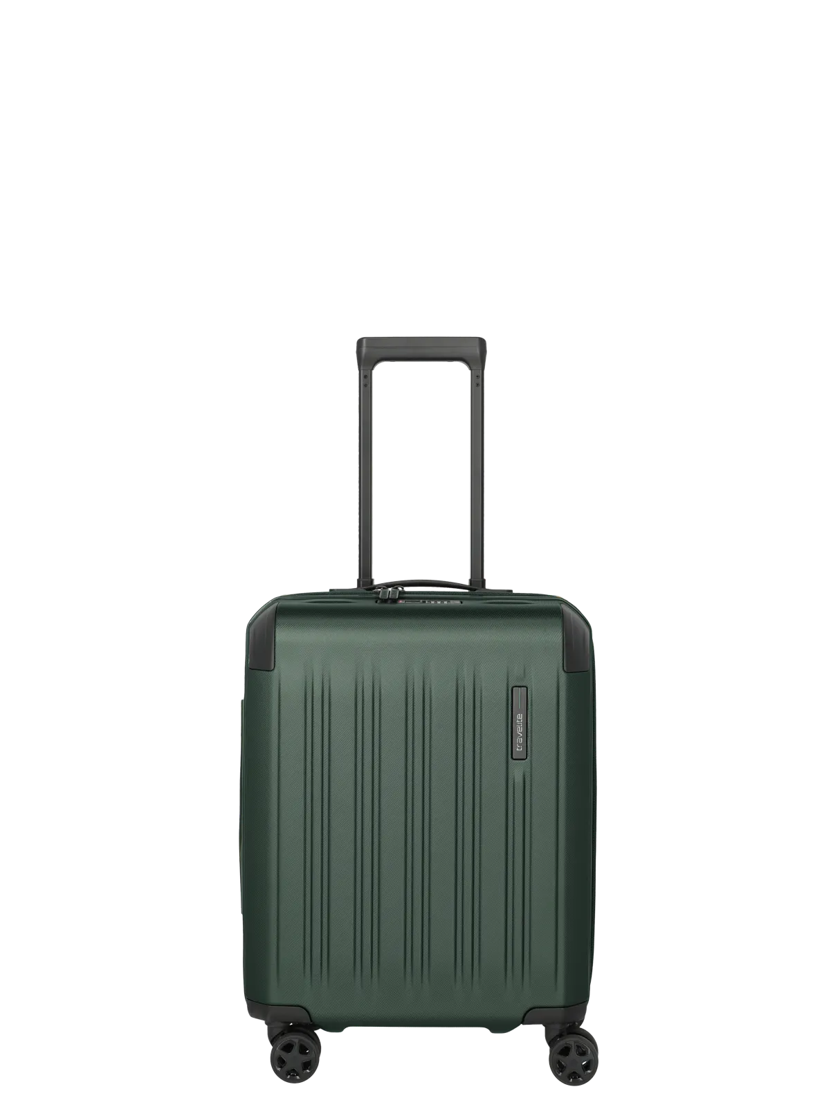 Grüner Hartschalen-Trolley mit vier Rollen und Teleskopgriff – ideal als Handgepäck