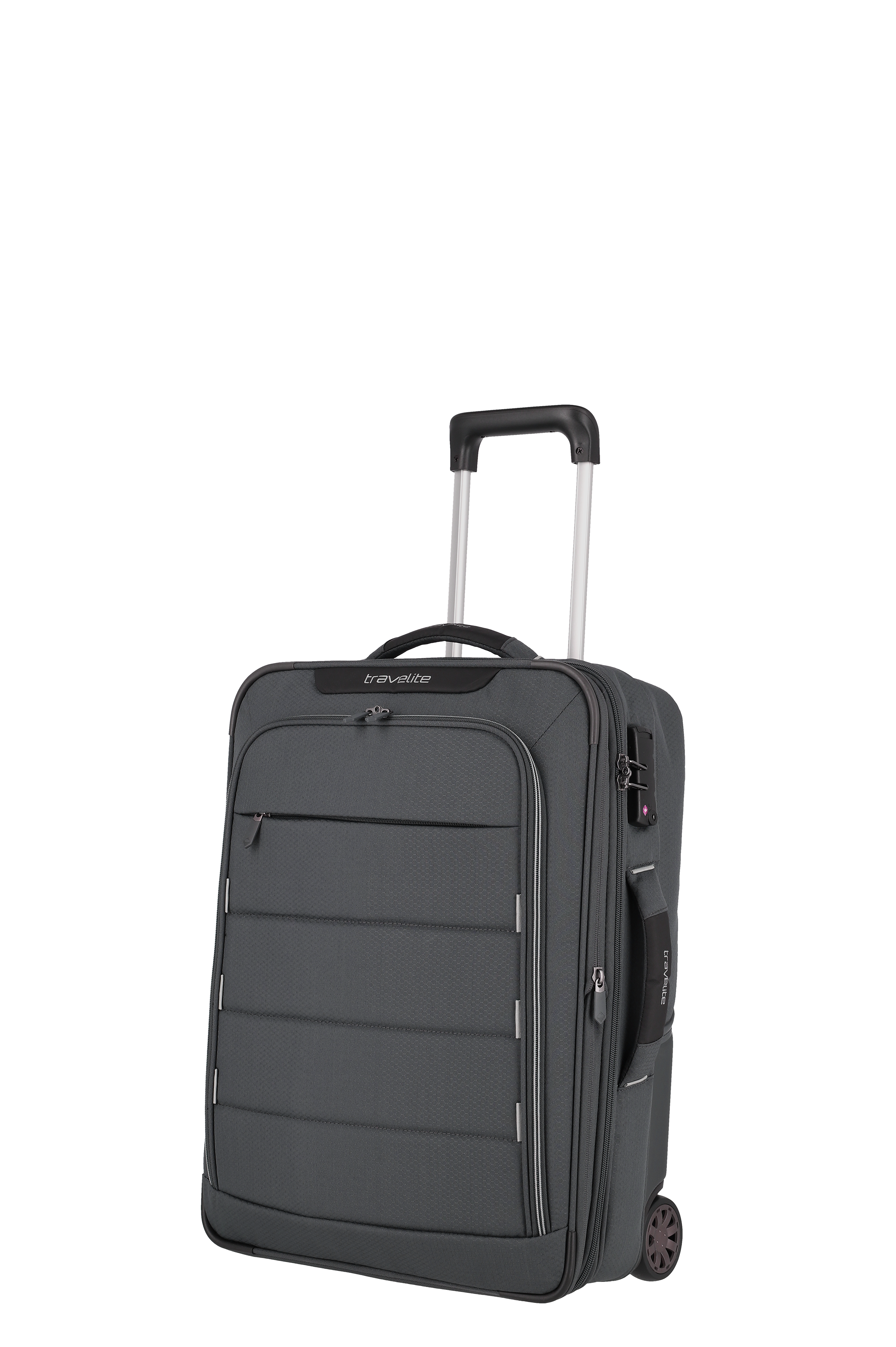 Travelite Weichschalen-Trolley grau mit Teleskopgriff und Rollen – Handgepäck-Koffer