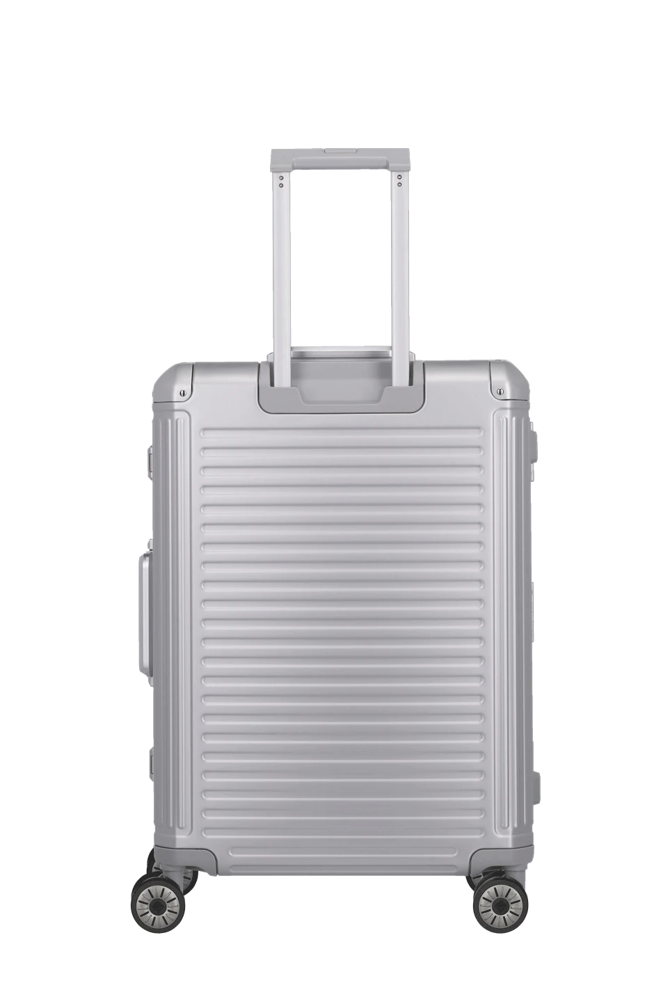 silberner Aluminium Koffer Next von travelite Größe M (67m) Rückansicht