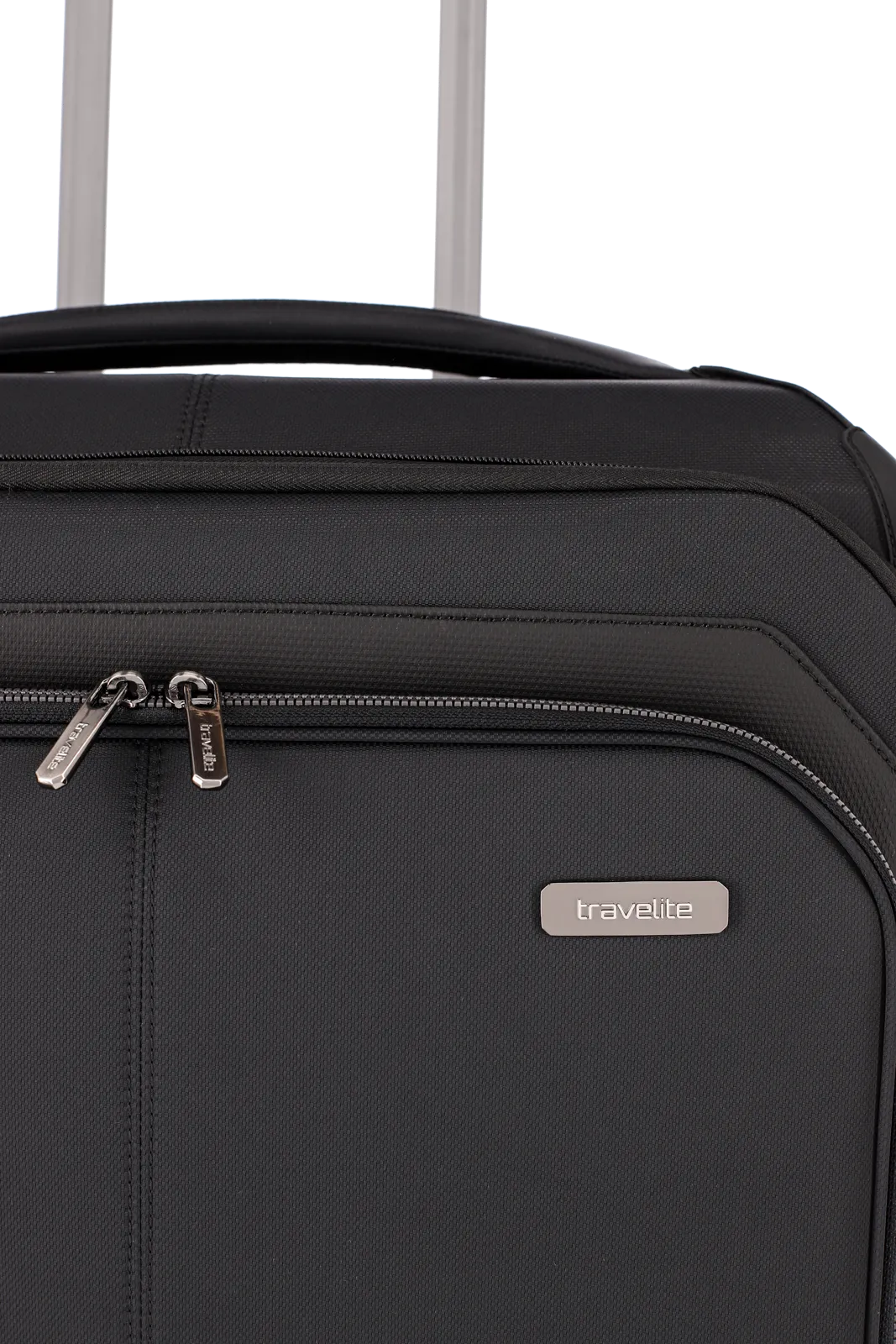 Weichgepäck Koffer Priima in schwarz von travelite Emblem Nahaufnahme