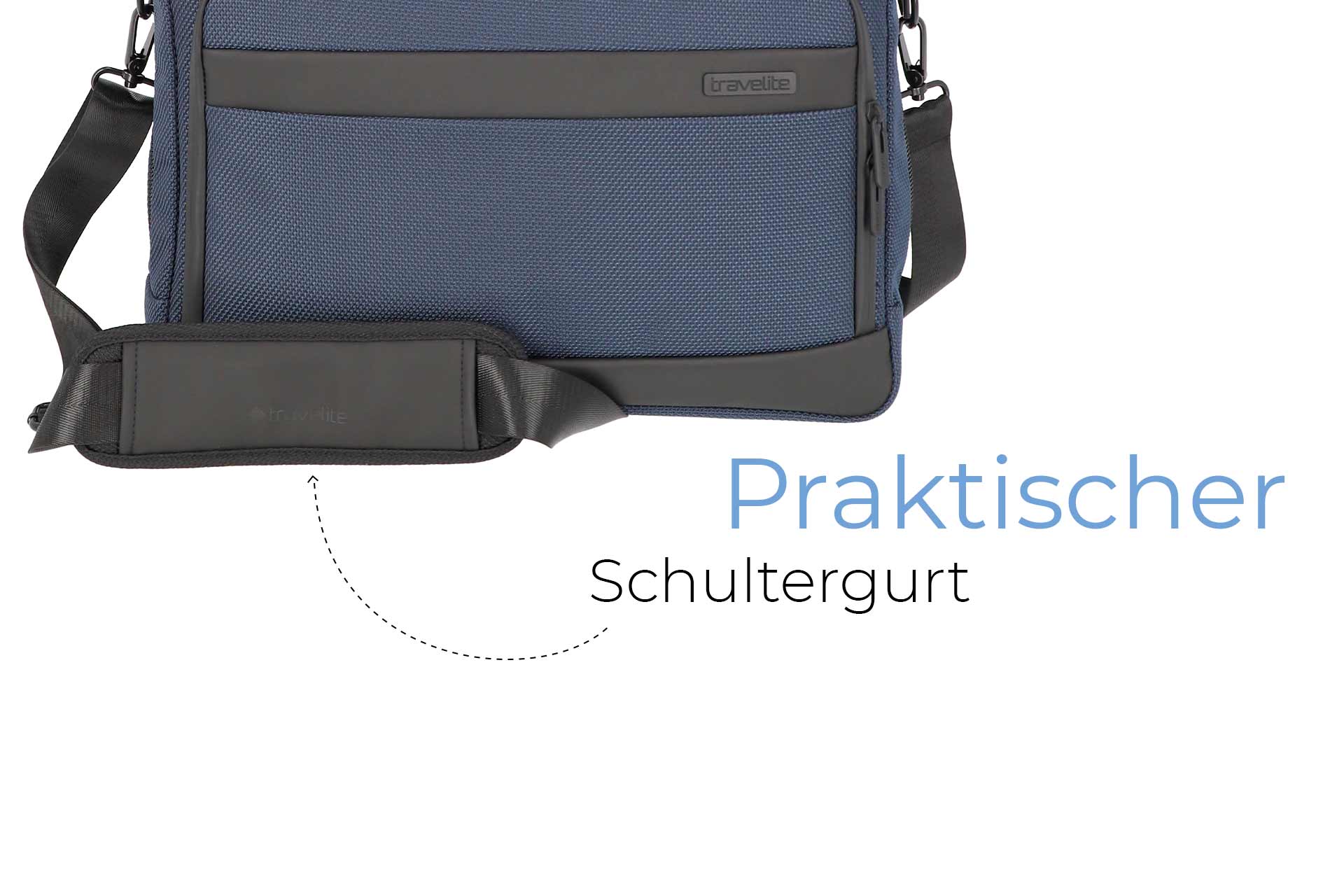 Hochwertige Umhängetasche mit praktischem Schultergurt - Ideal für den Alltag Detailansicht einer blauen Umhängetasche mit Schultergurt, geeignet für komfortables Tragen.