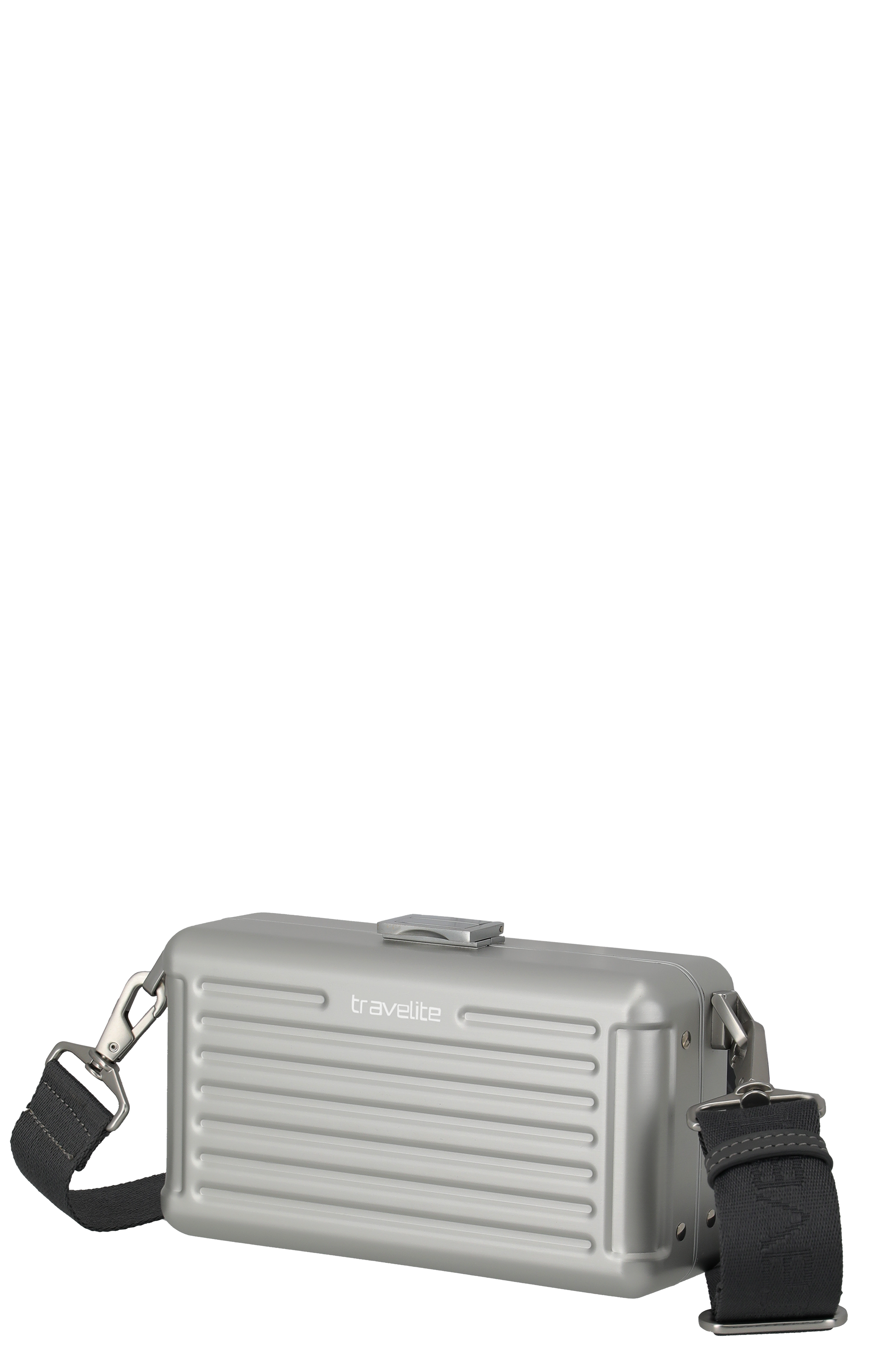 travelite Hartschalen-Schultertasche in Silber mit Trageriemen – robuste Umhängetasche für Reisen und Alltag