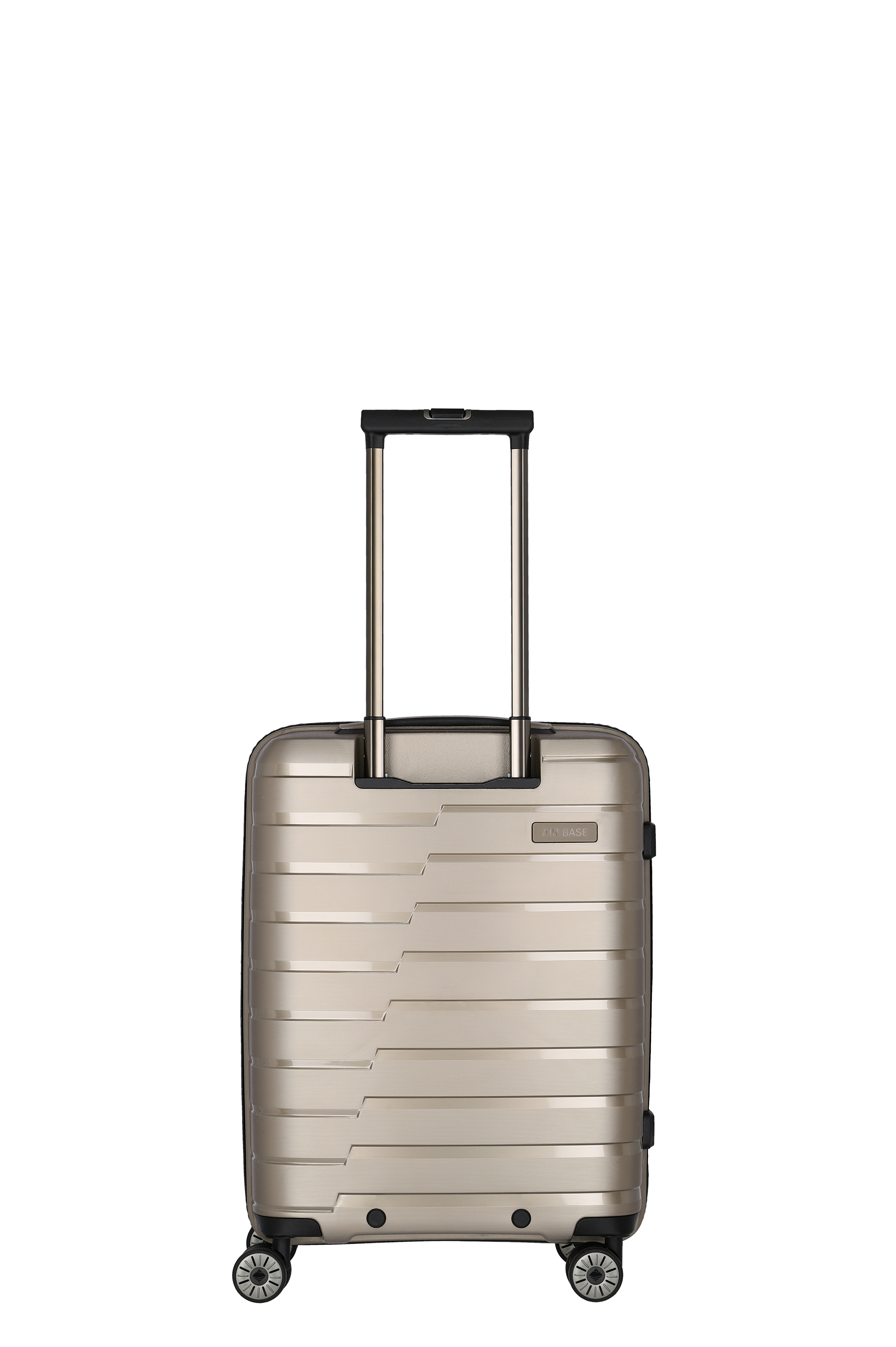Moderner Hartschalen-Trolley in Beige mit Teleskopgriff und vier Rollen – ideal als Handgepäck