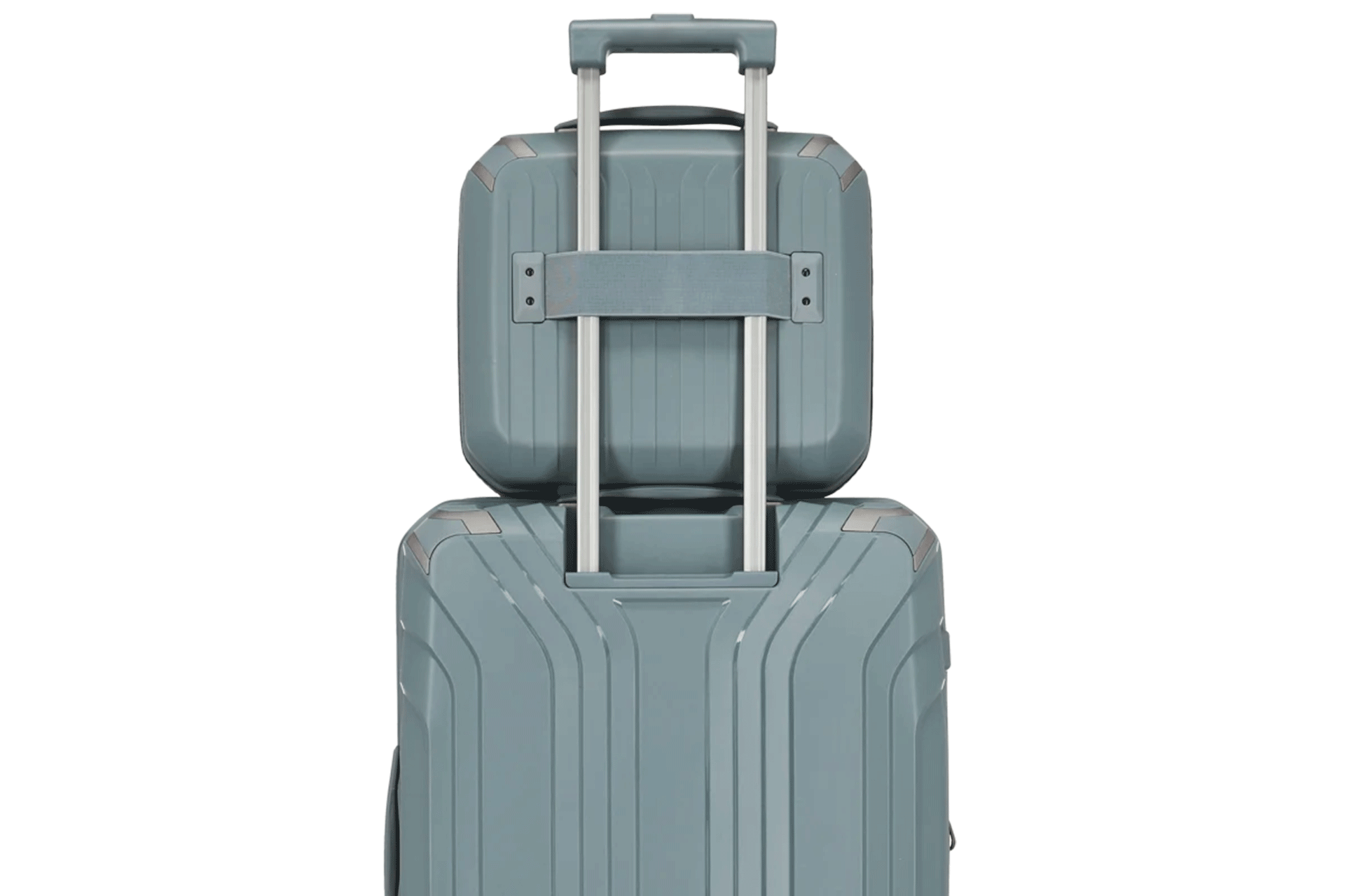 Trolley-Kofferset in elegantem Blau Zweiteiliges Kofferset bestehend aus großem Koffer und passender Handgepäcktasche in Blau. Ideal für Reisen.