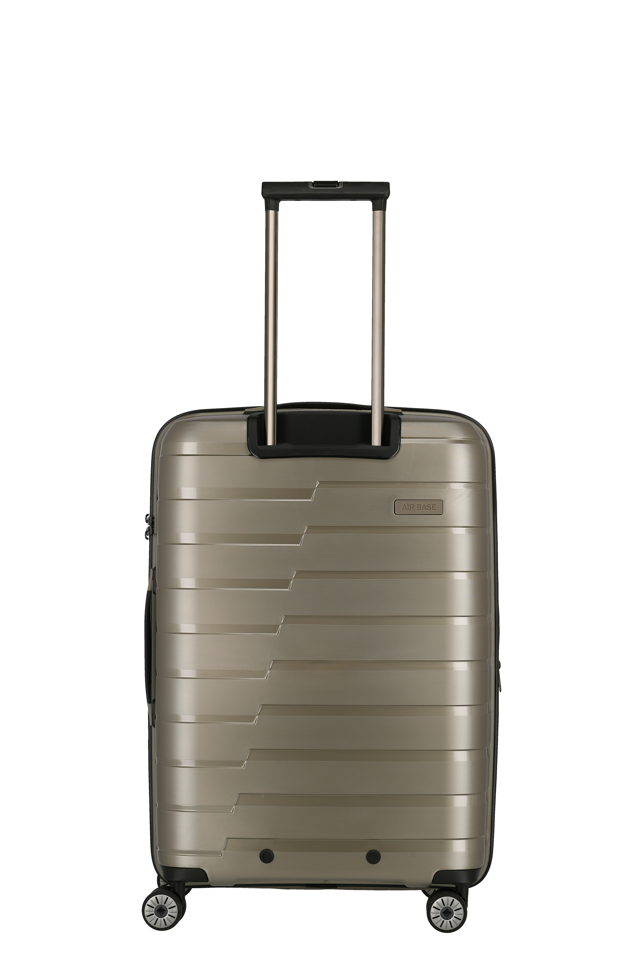 Moderner Hartschalenkoffer mit Teleskopgriff und vier Rollen in Champagnerfarbe